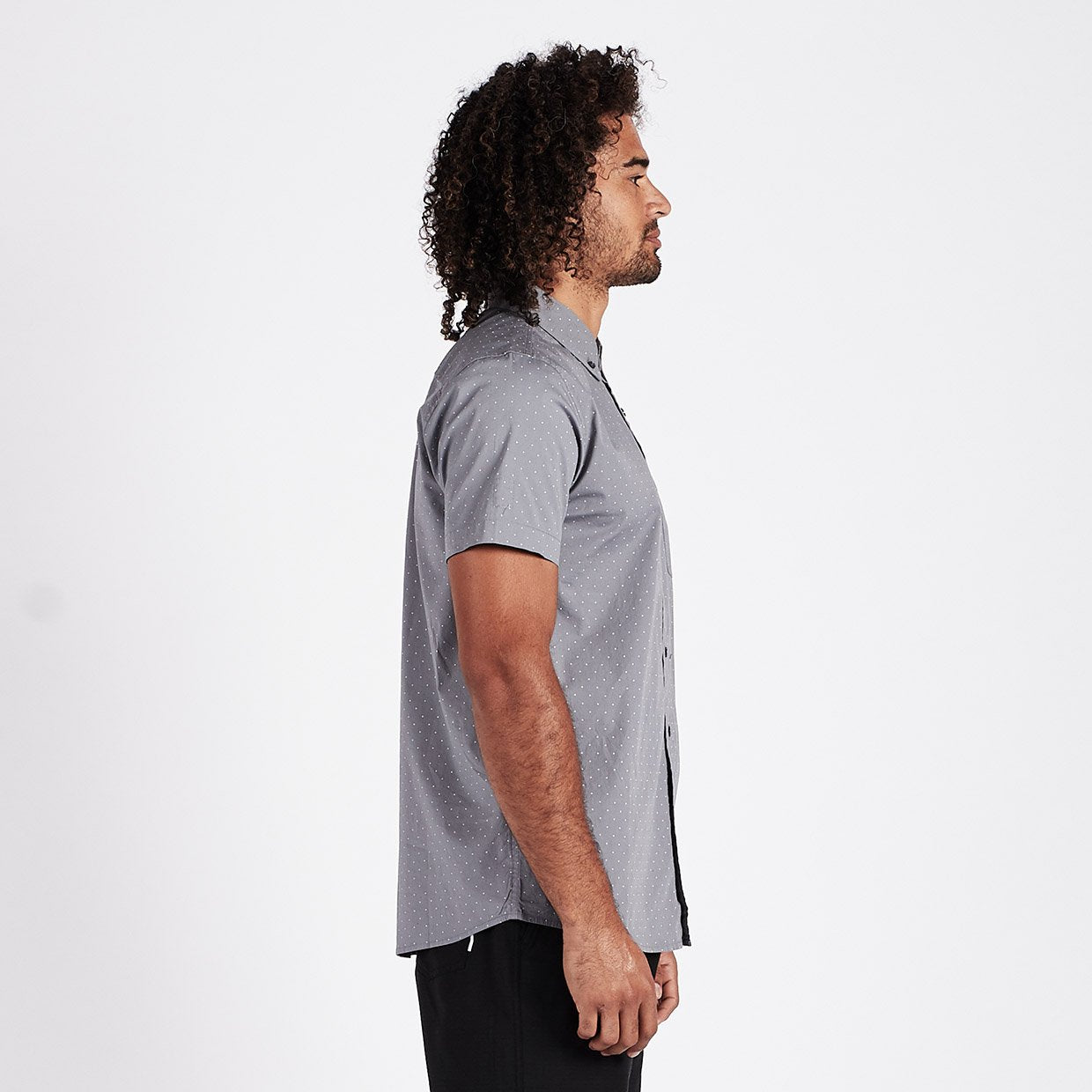 Crest Short Sleeve Button-Down | Grey Micro Dot - Image 2