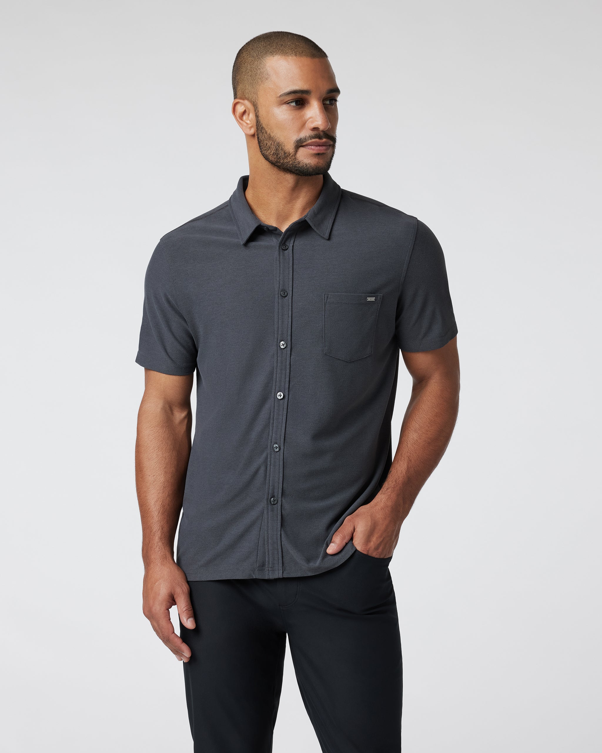 Short Sleeve Ace Button Down | Charcoal - Image 3