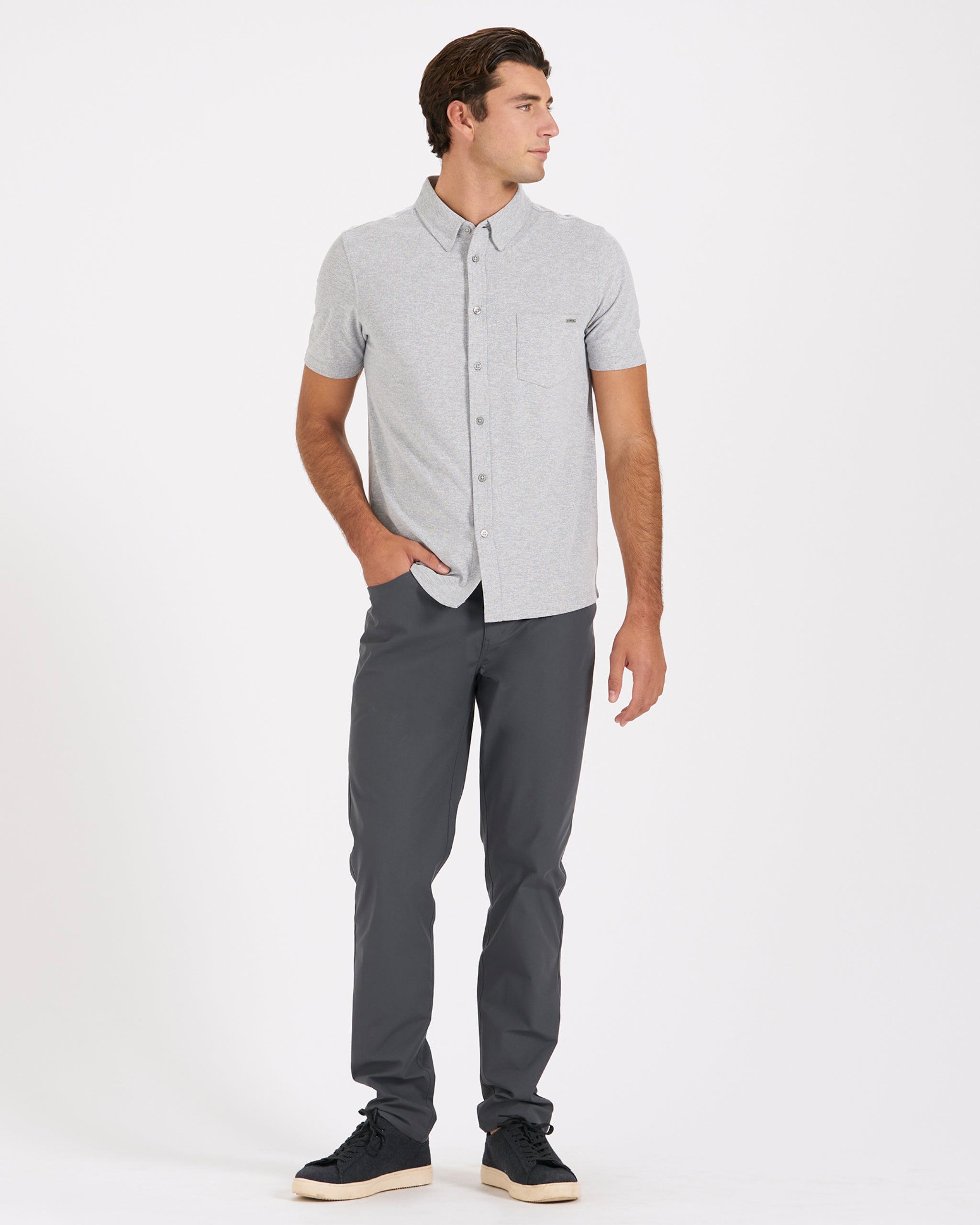 Short Sleeve Ace Button Down | Light Grey - Image 3