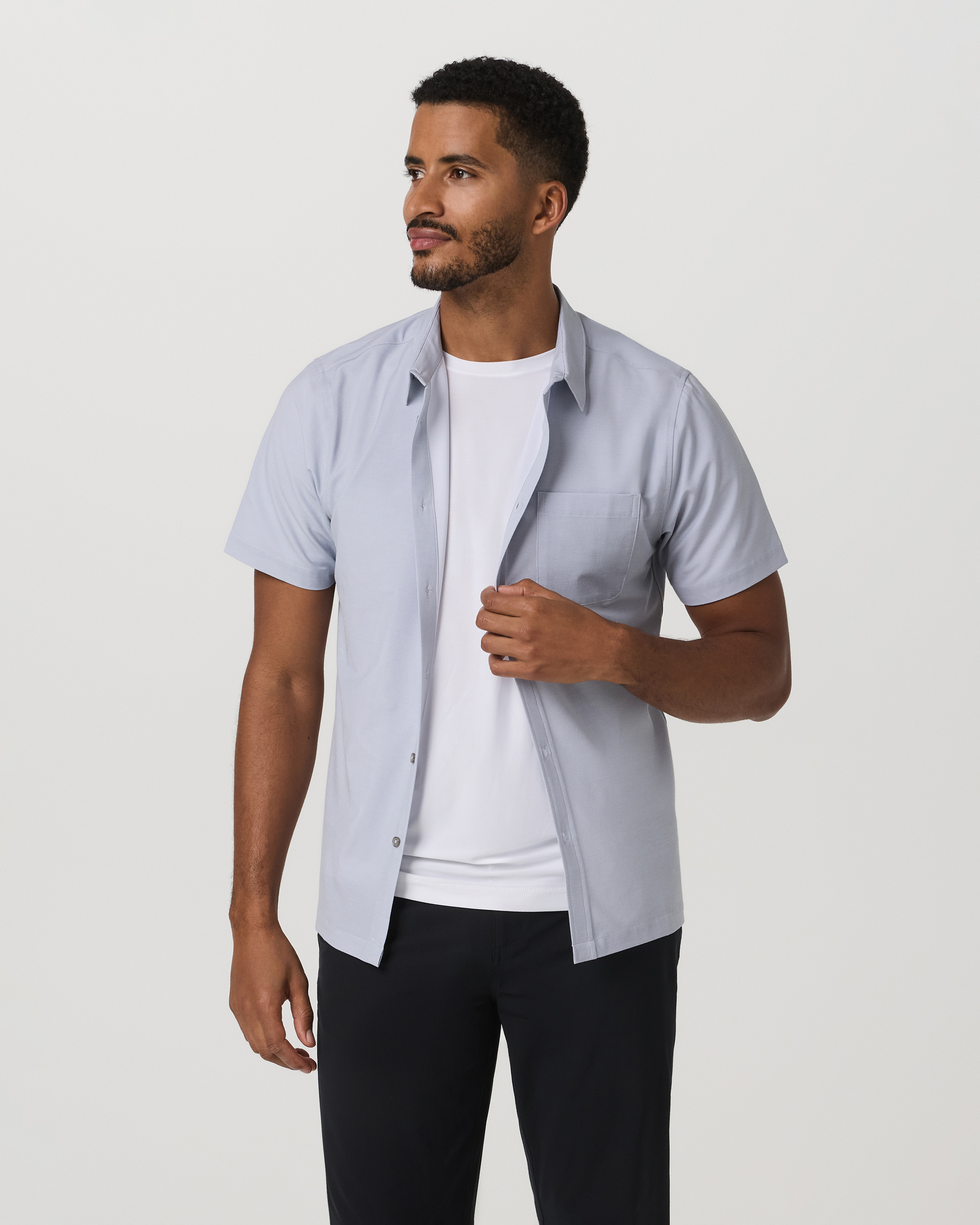 Short Sleeve Bridge Button Down | Atmosphere Mini Stripe - Image 3