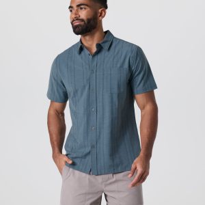 Short Sleeve Bridge Button Down | Light Deep Sea Stripe