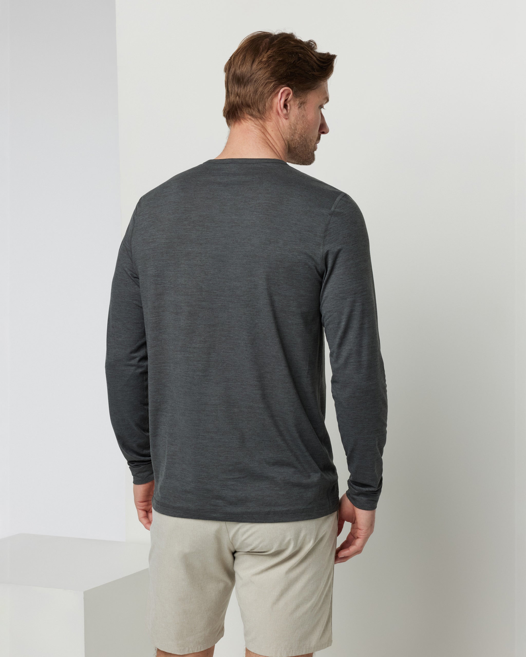 Long-Sleeve Ease Performance Henley | Charcoal Heather - Image 2