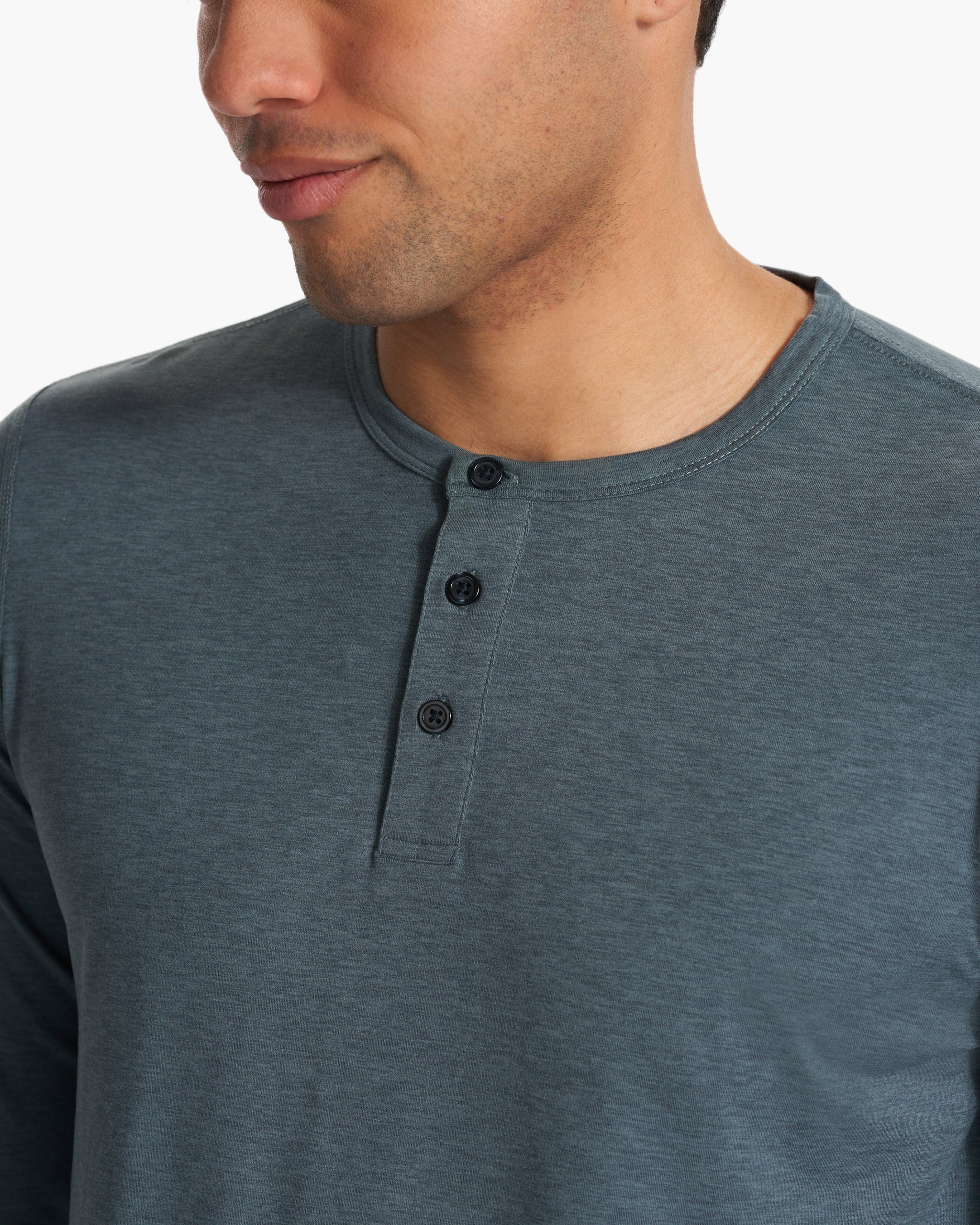 Long-Sleeve Ease Performance Henley | Lake Heather - Image 2