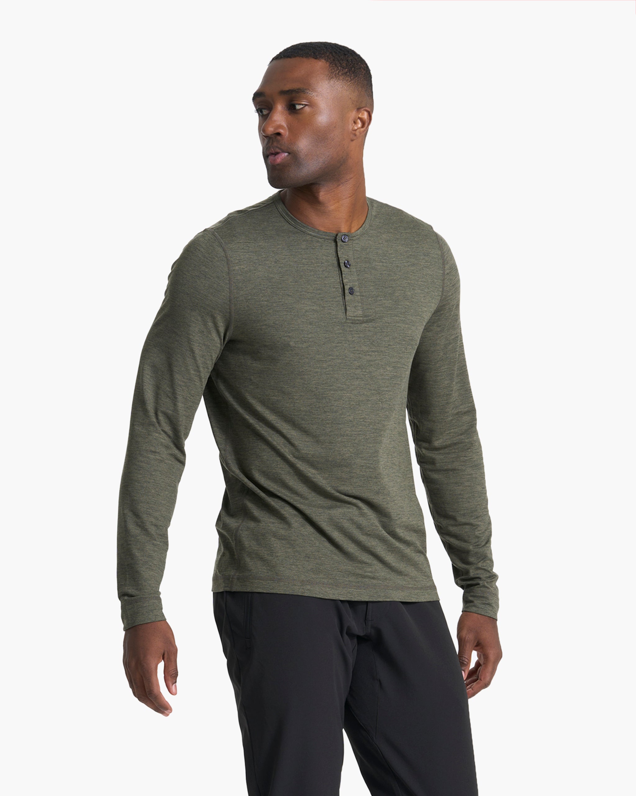 Long-Sleeve Ease Performance Henley | Oregano Heather - Image 2
