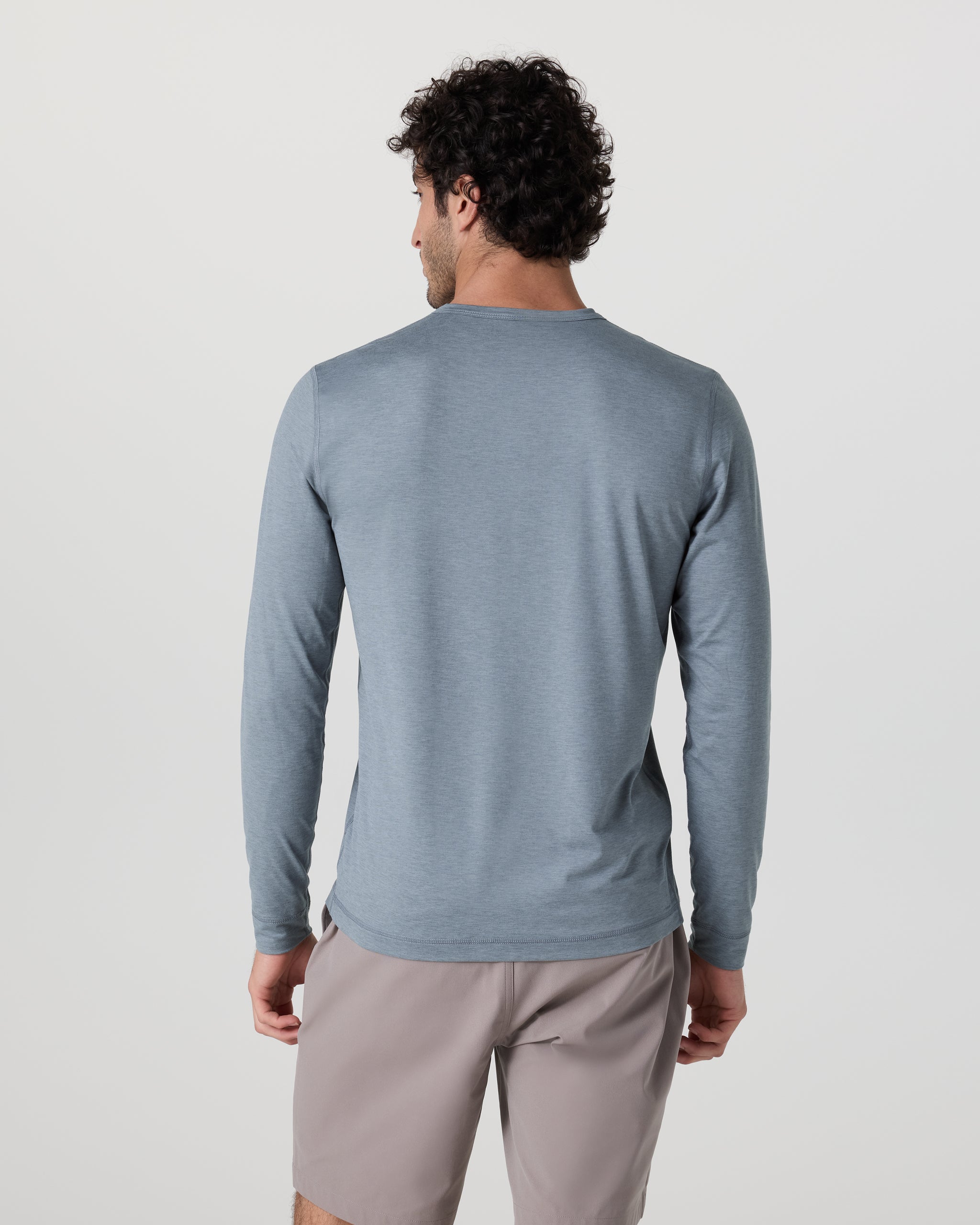 Long Sleeve Ease Performance Henley | Dusty Blue Heather - Image 2