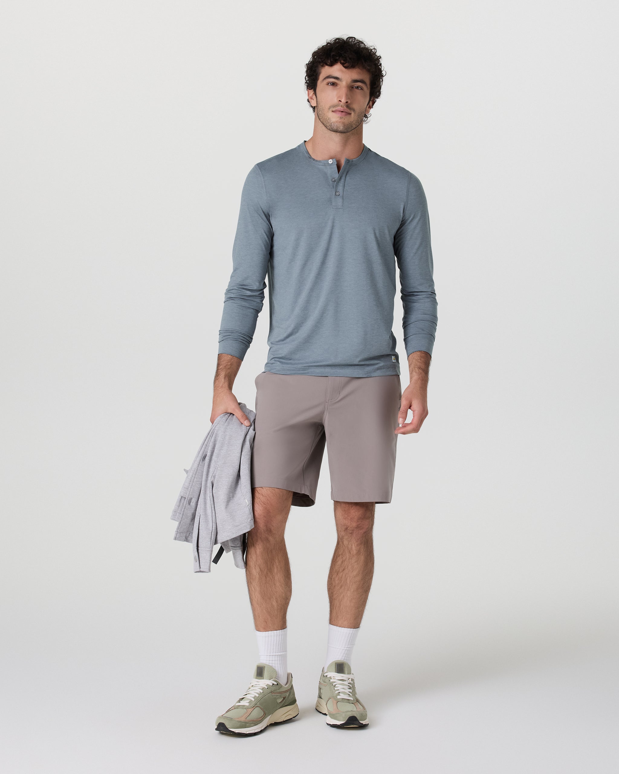 Long Sleeve Ease Performance Henley | Dusty Blue Heather - Image 3