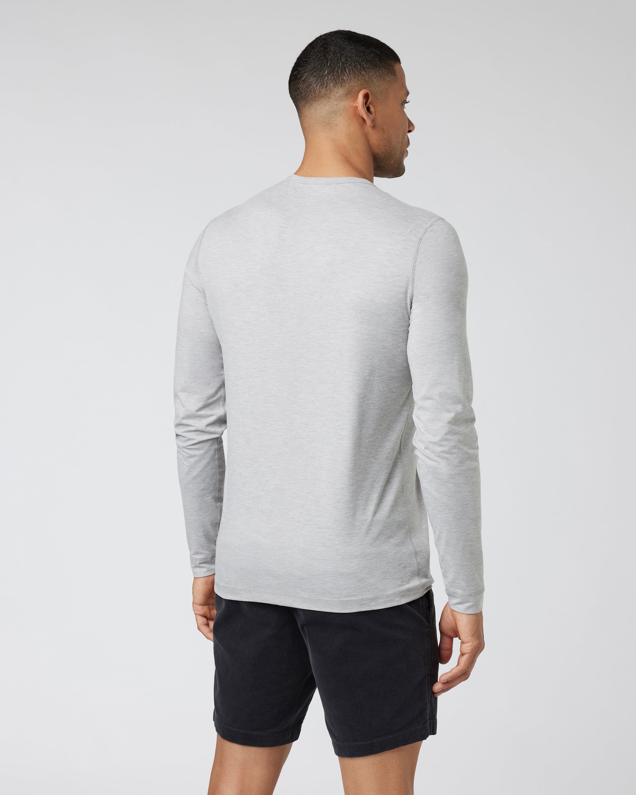 Long-Sleeve Ease Performance Henley | Light Heather Grey - Image 3