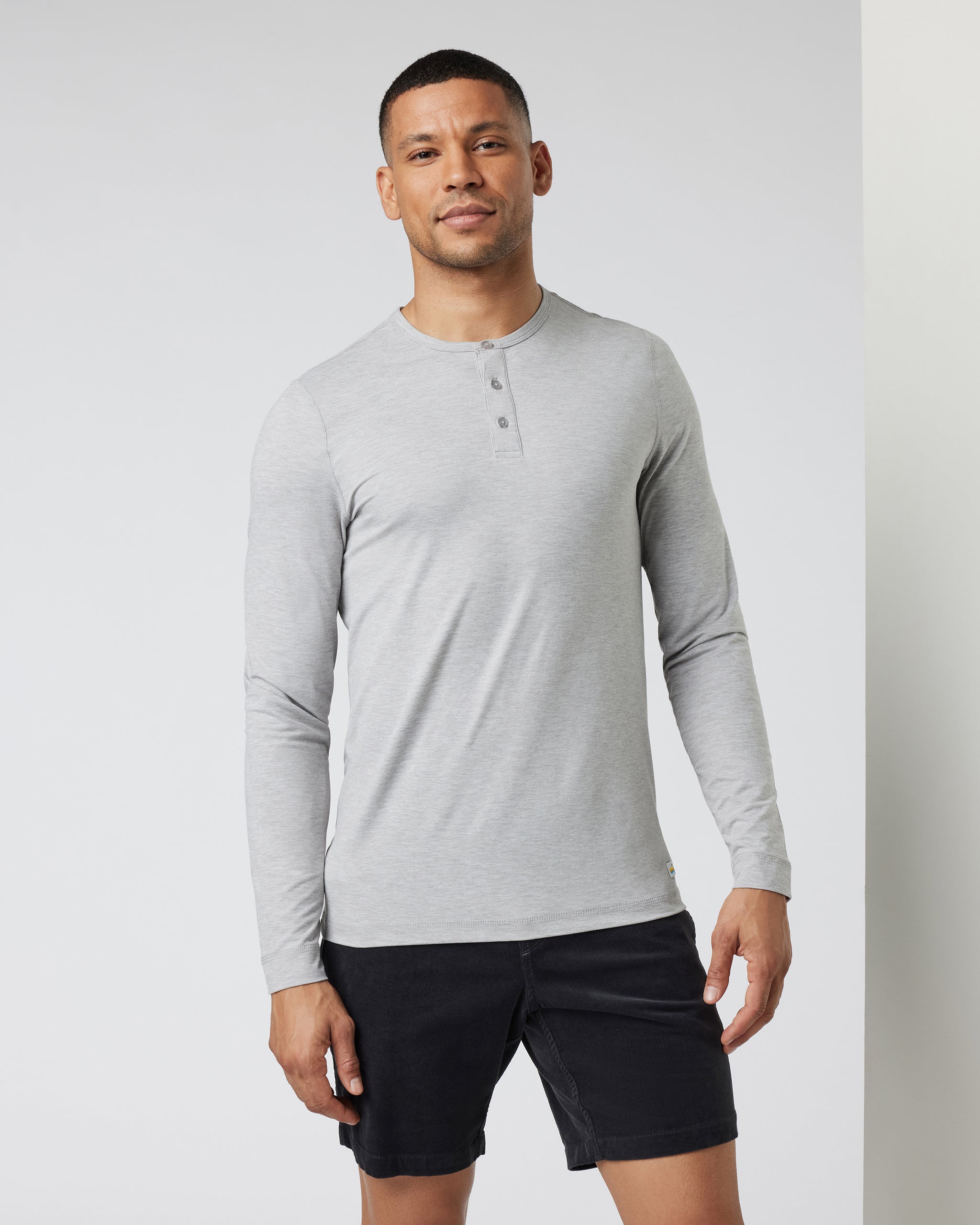 Long-Sleeve Ease Performance Henley | Light Heather Grey - Image 5