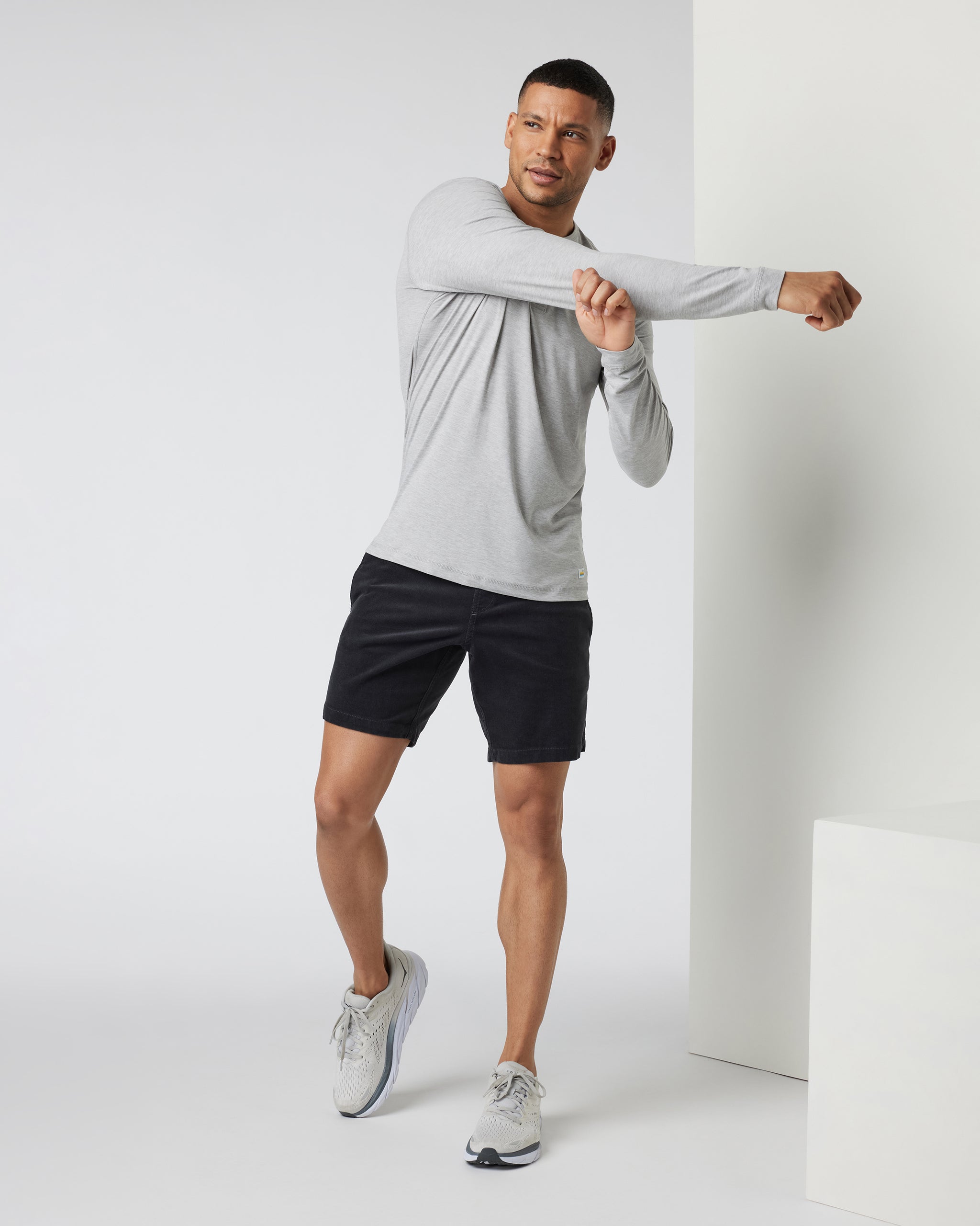 Long-Sleeve Ease Performance Henley | Light Heather Grey - Image 4
