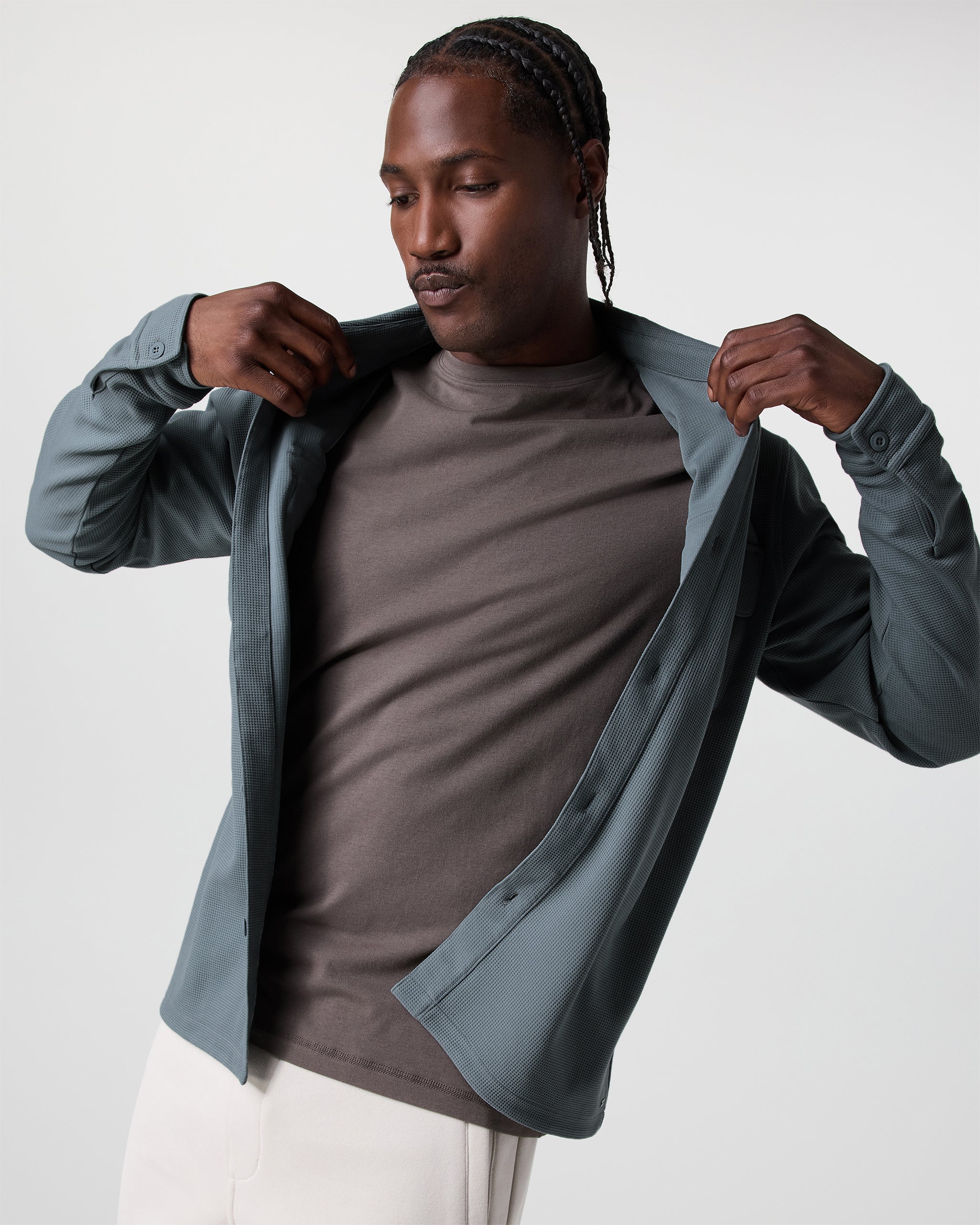 Waffle Shirt Jacket | Dusty Blue - Image 4