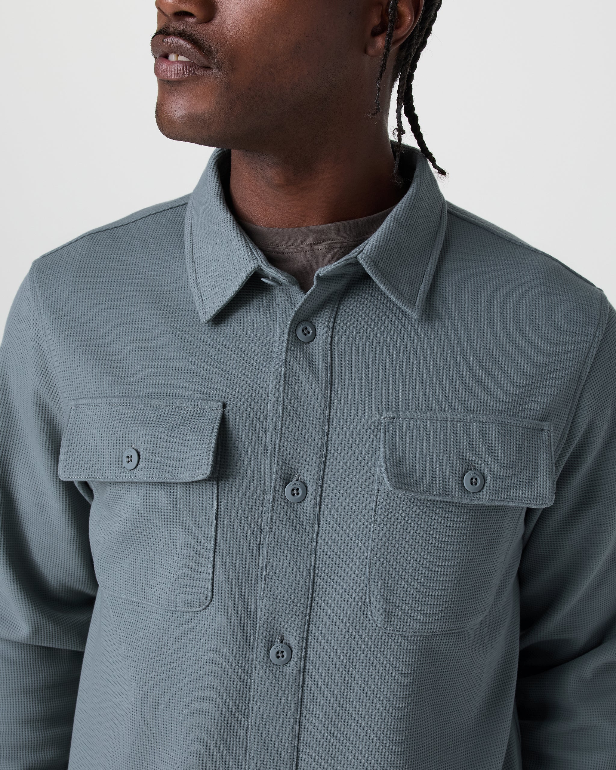 Waffle Shirt Jacket | Dusty Blue - Image 2