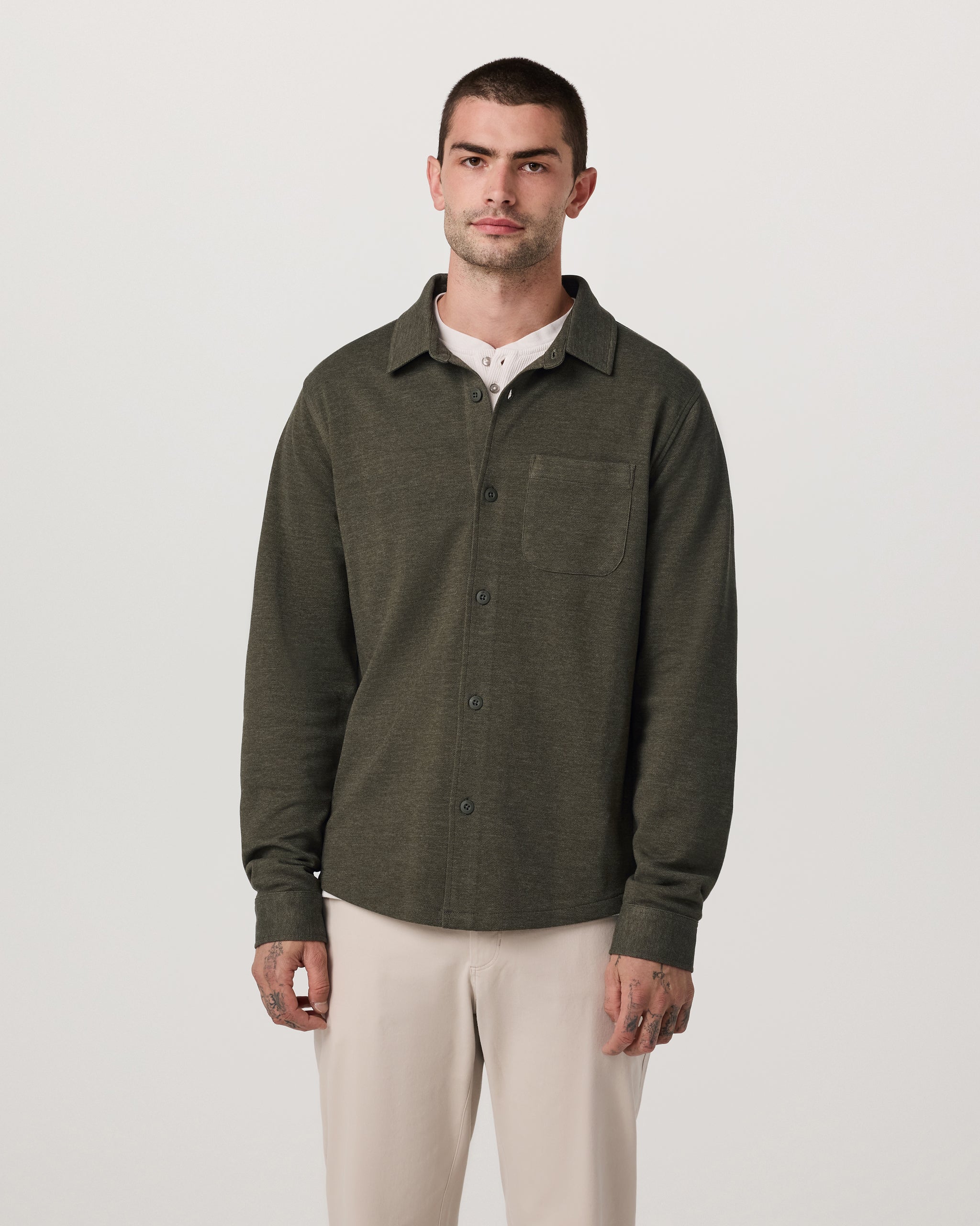 Long Sleeve Jeffreys Button Down Overshirt | Olive Heather - Image 4