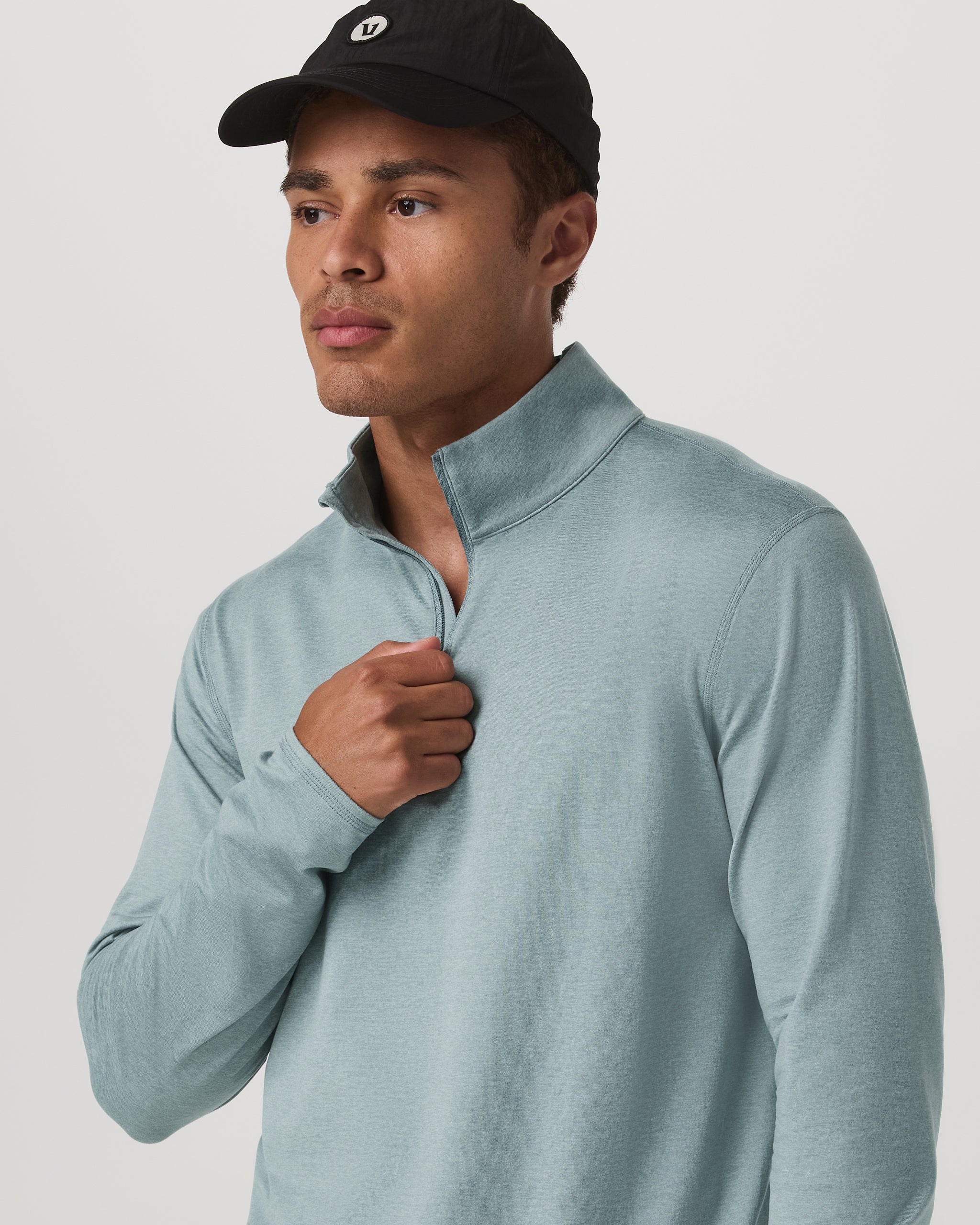 Ponto Half Zip Mock Neck | Misty Blue Heather - Image 2