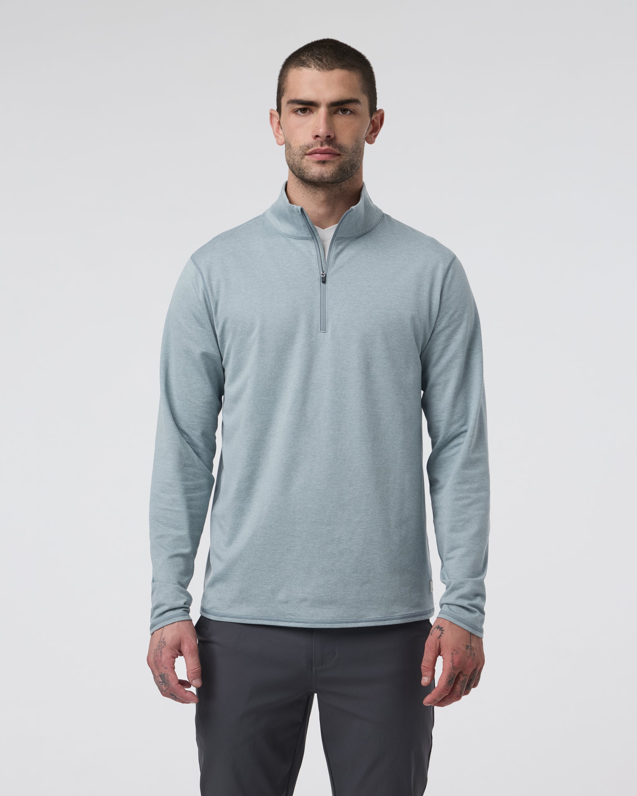 Ponto Half Zip Mock Neck | Dusty Blue Heather - Image 5