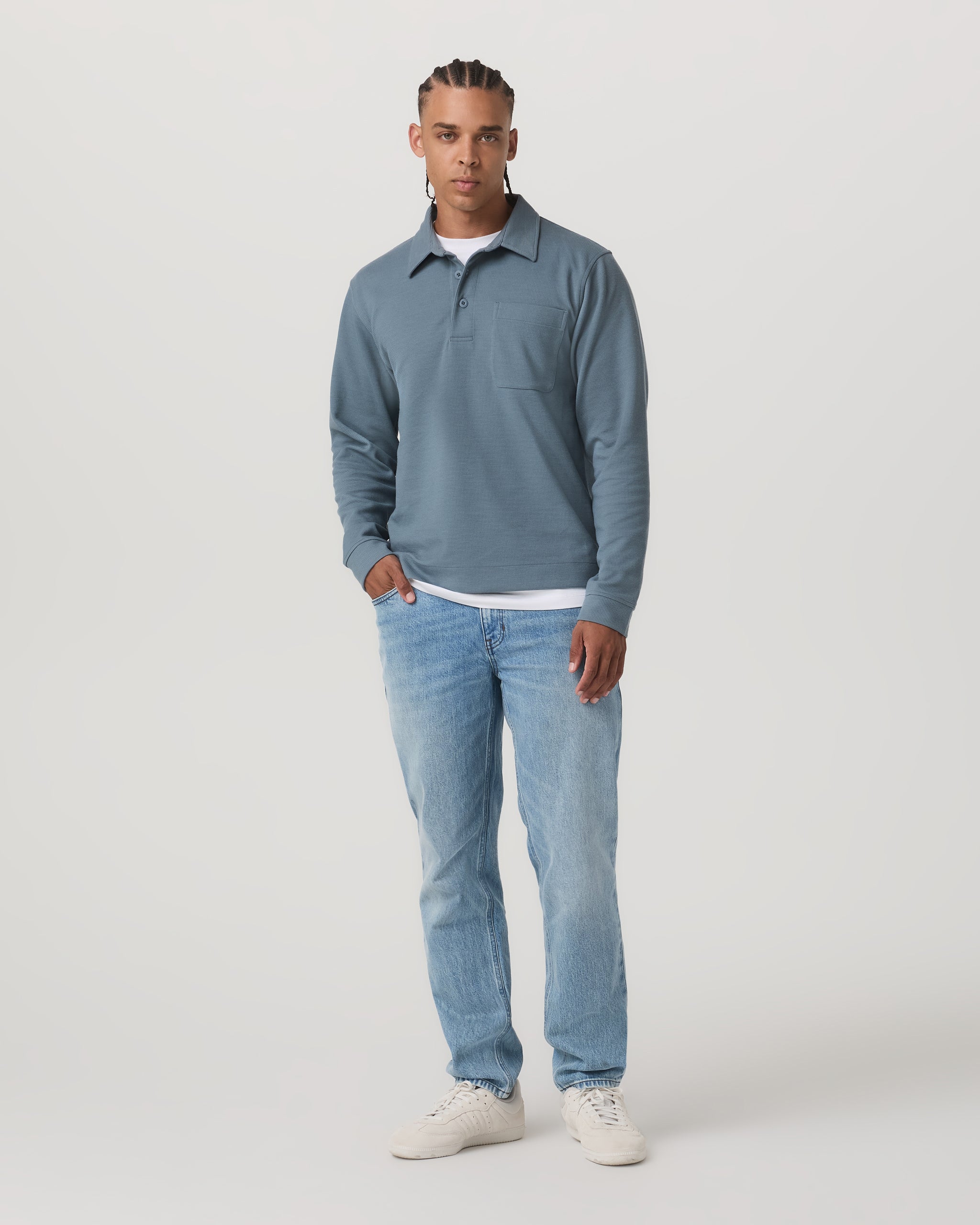 Long Sleeve Waffle Polo | Abyss - Image 4