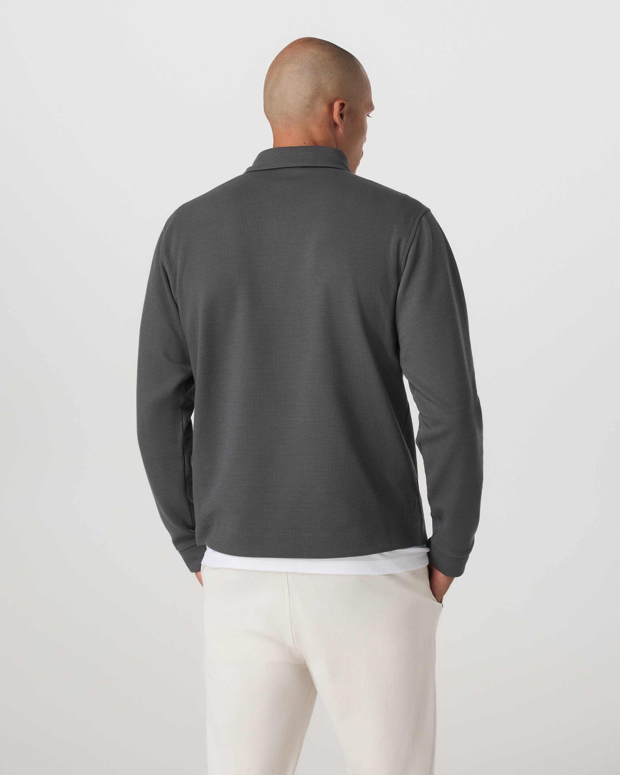 Long Sleeve Waffle Polo | Dark Pewter - Image 3