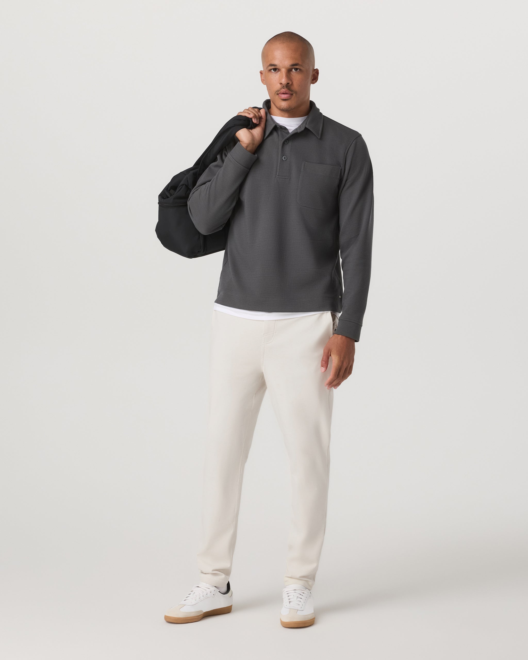 Long Sleeve Waffle Polo | Dark Pewter - Image 5