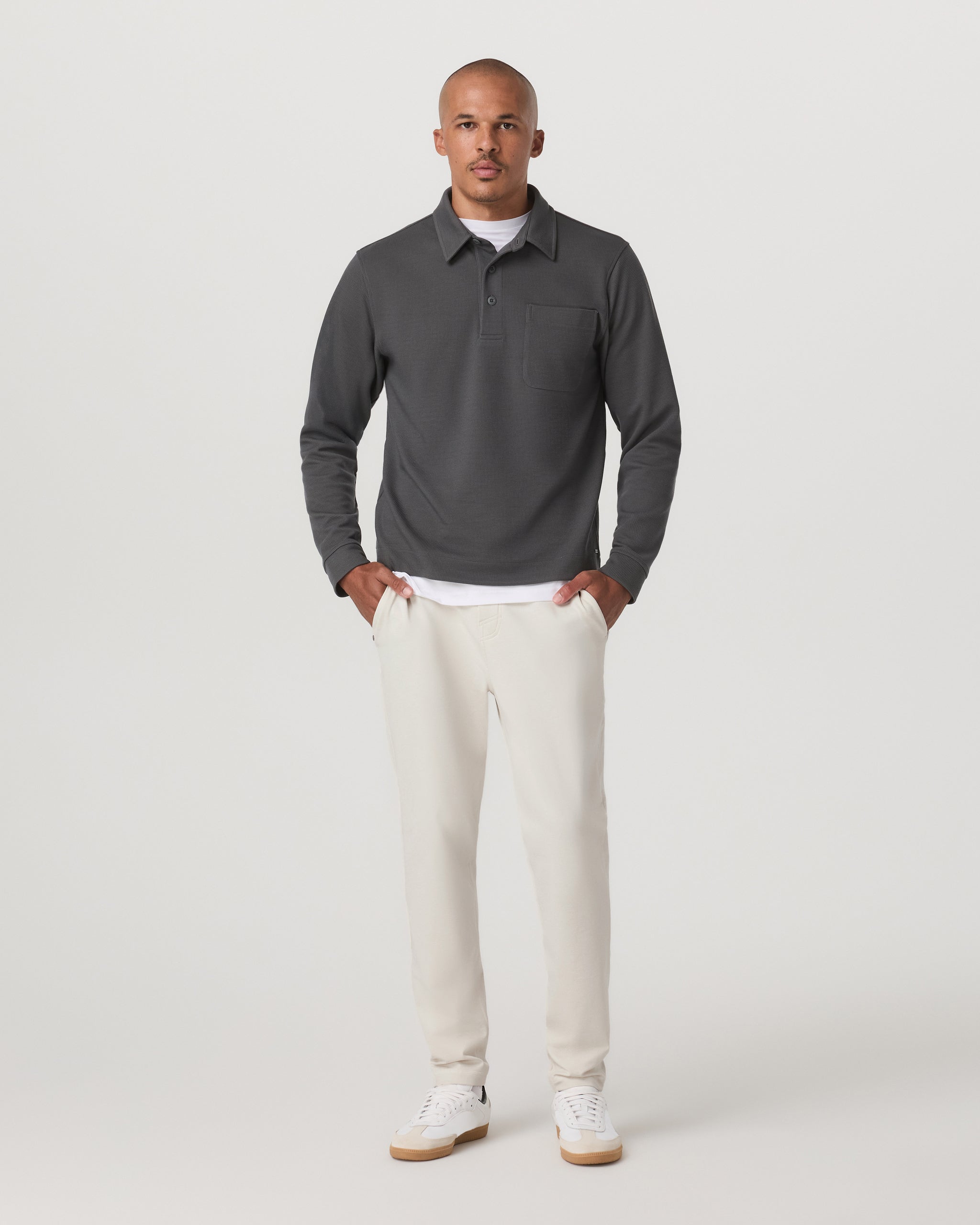 Long Sleeve Waffle Polo | Dark Pewter - Image 4