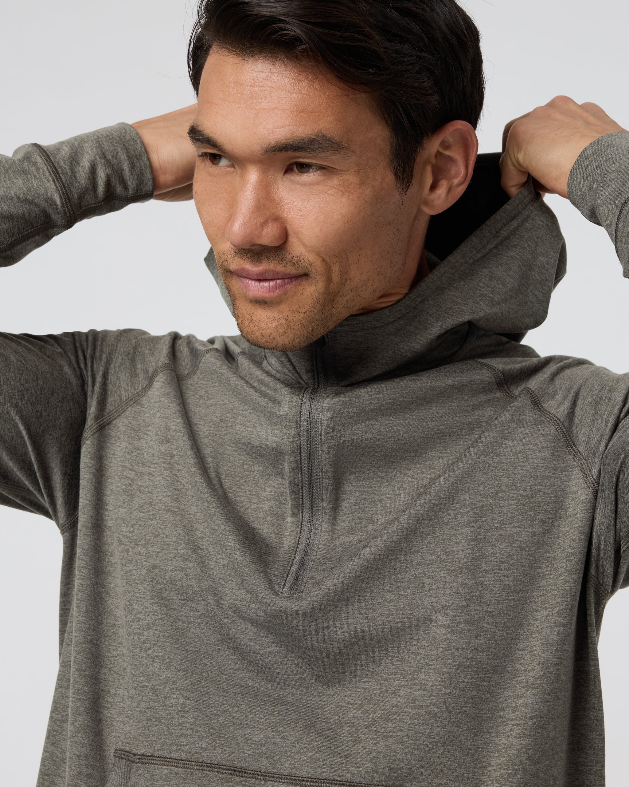 Ponto Performance Half Zip Hoodie | Warm Grey Heather - Image 2