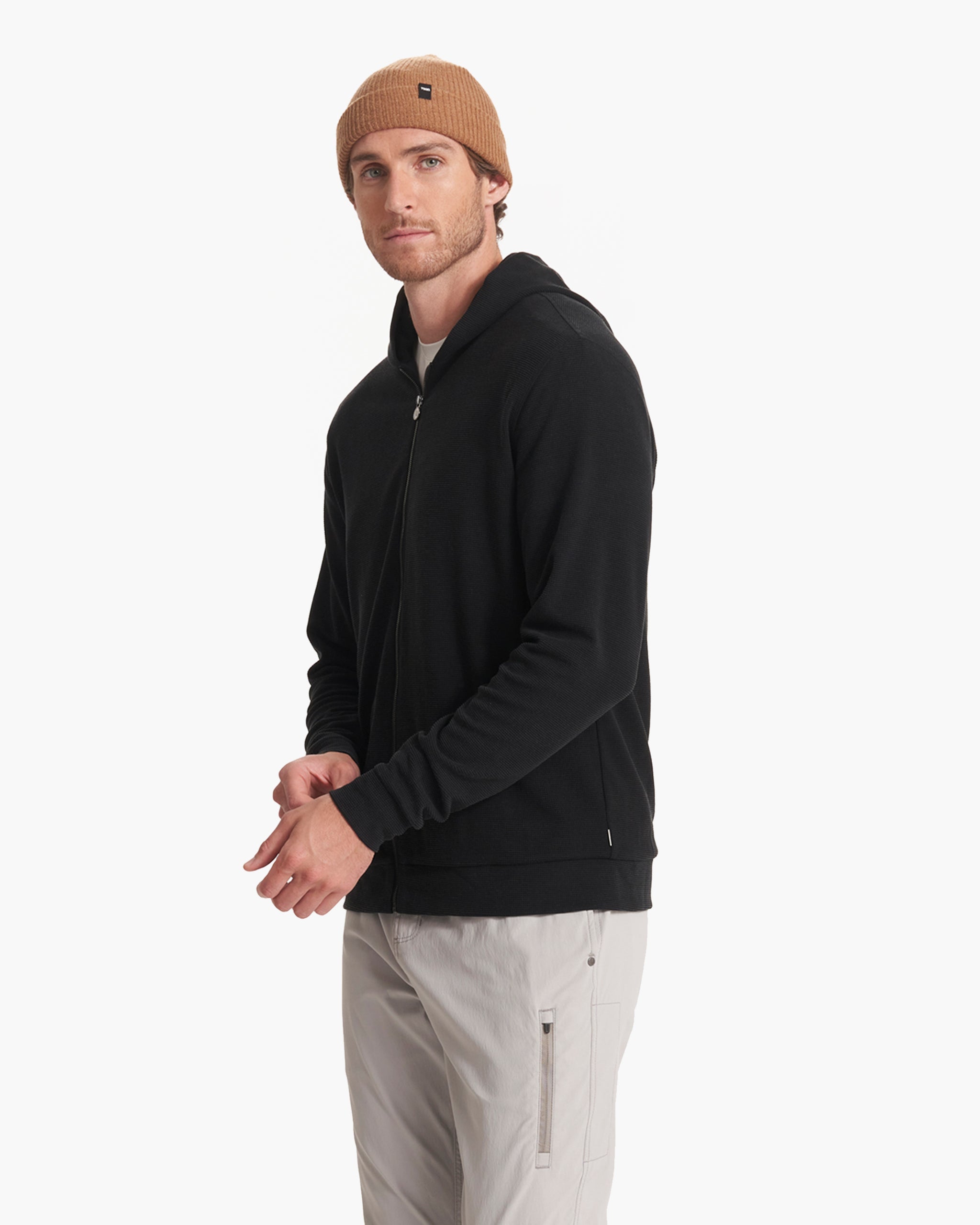 Performance Waffle Zip Hoodie | Washed Black - Image 3