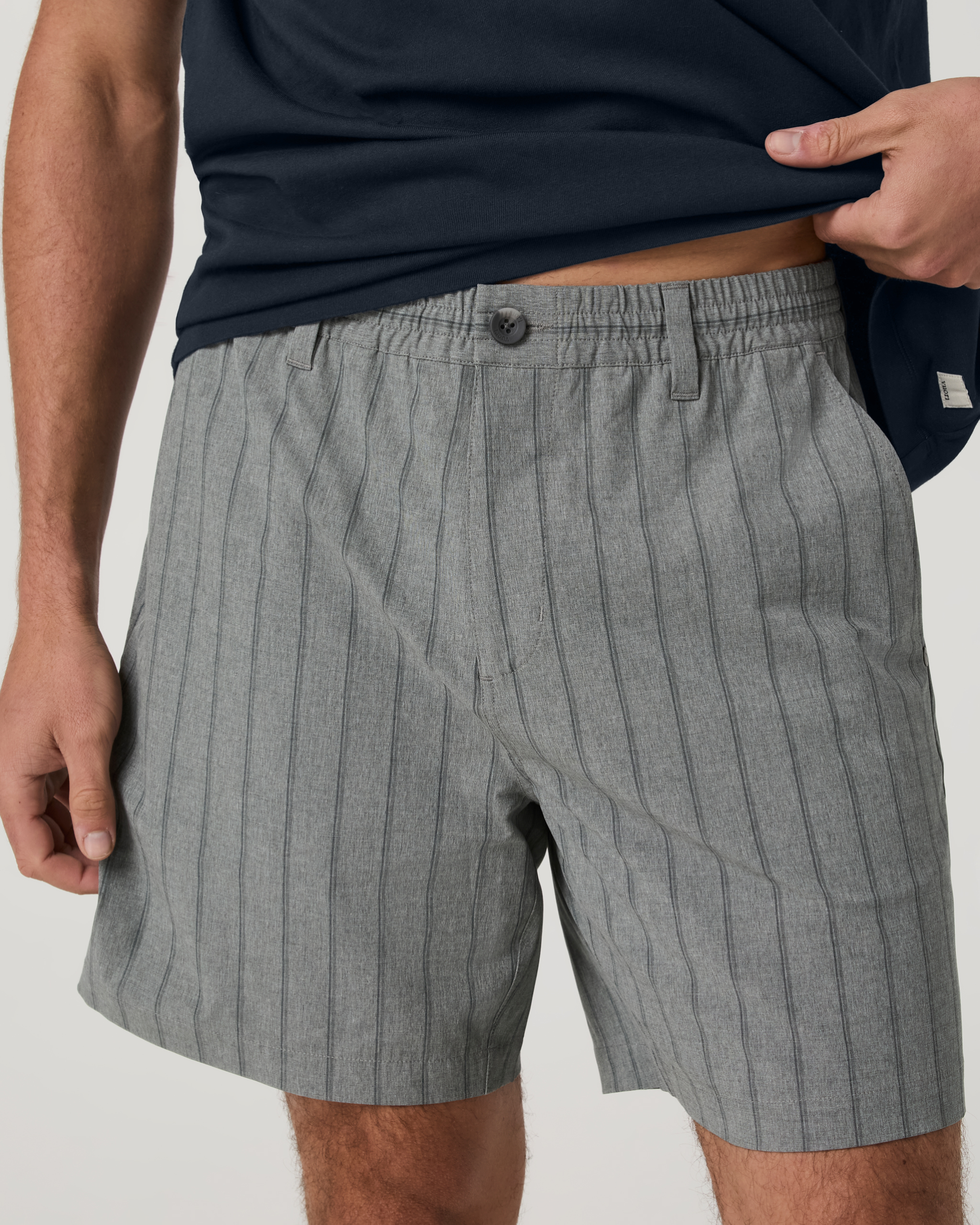 Aim Elastic Waist Short 7 | Concrete Marina Stripe Linen Texture - Image 2