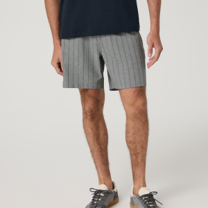 Aim Elastic Waist Short 7 | Concrete Marina Stripe Linen Texture