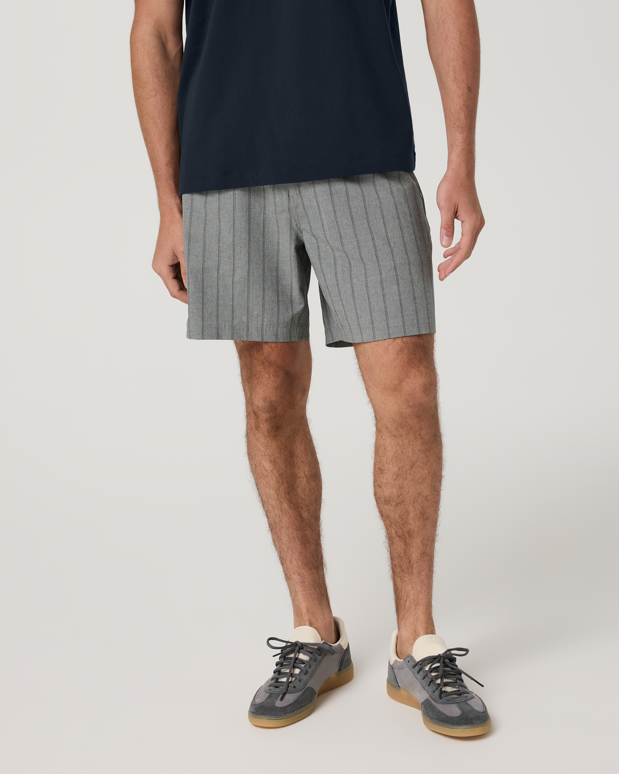 Aim Elastic Waist Short 7 | Concrete Marina Stripe Linen Texture