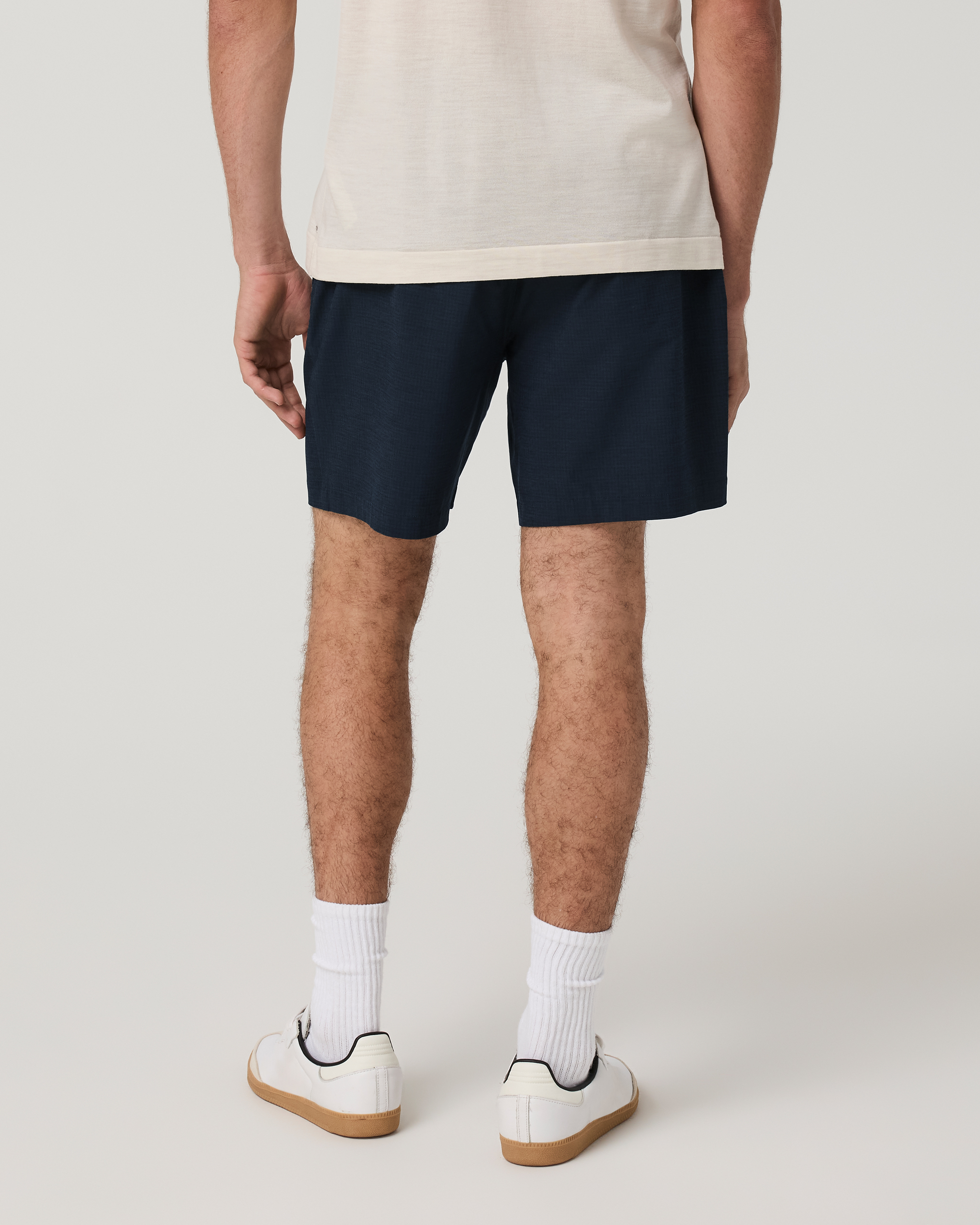 Aim Elastic Waist Short 7 | Navy Houndstooth Linen Texture - Image 5