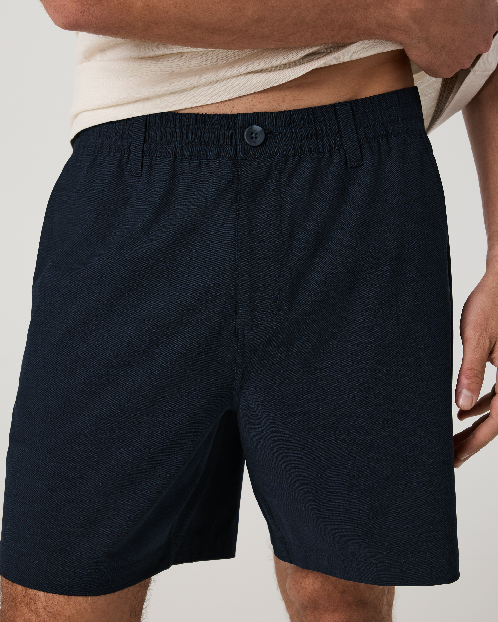 Aim Elastic Waist Short 7 | Navy Houndstooth Linen Texture - Image 2