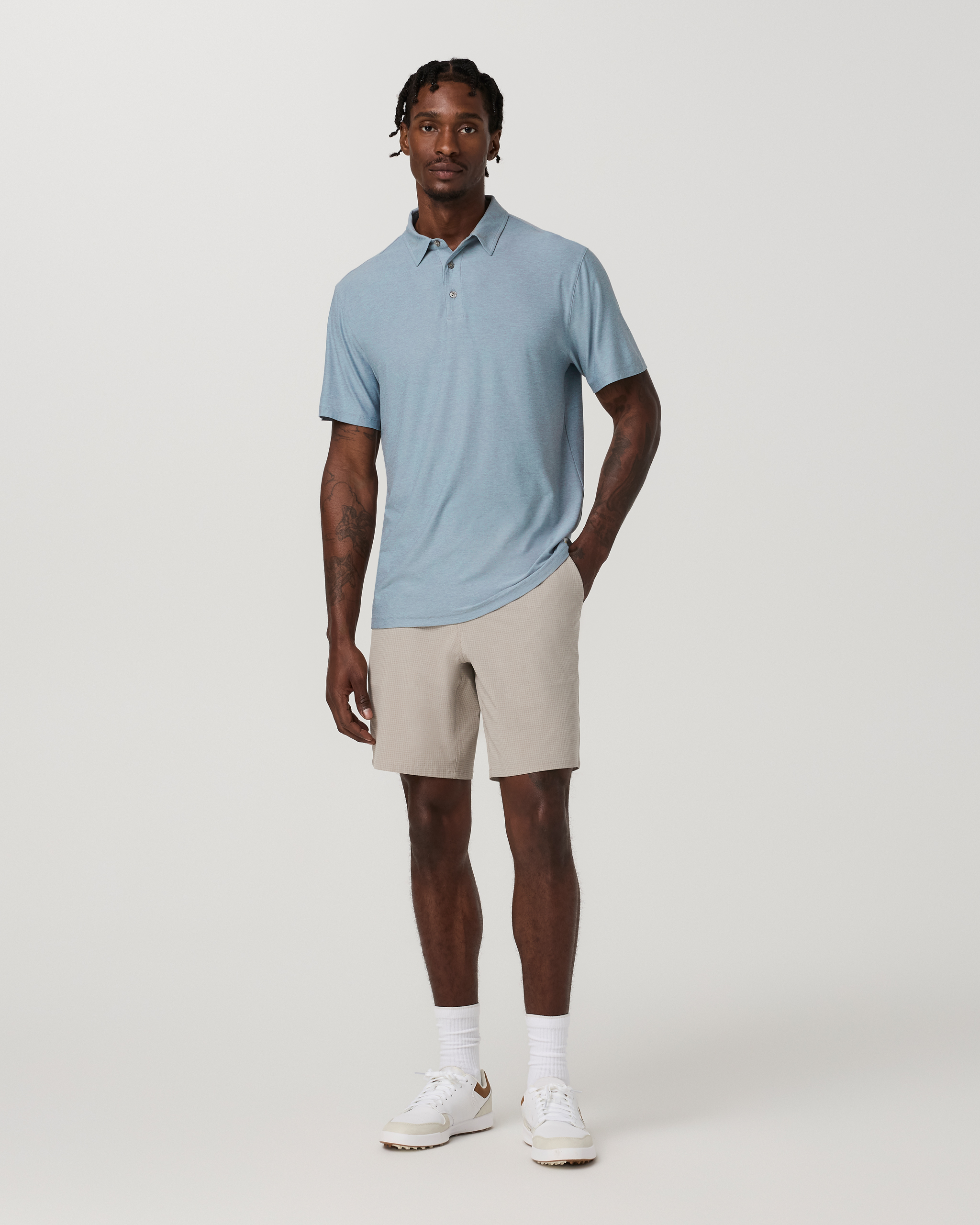 Aim Short 8 | Khaki Houndstooth Linen Texture - Image 4