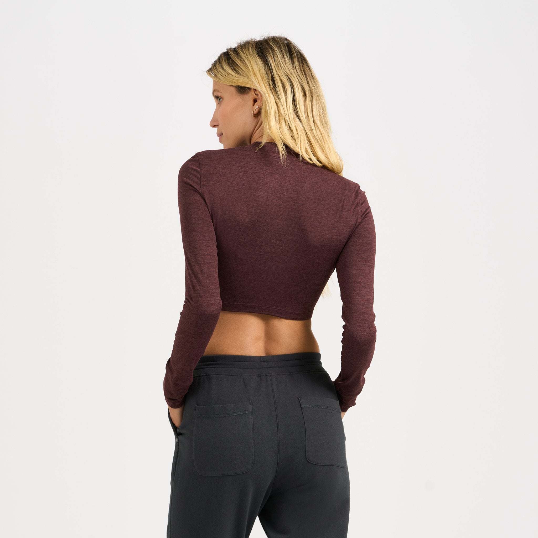 Long-Sleeve Lux Crop Tee | Fig Heather - Image 3