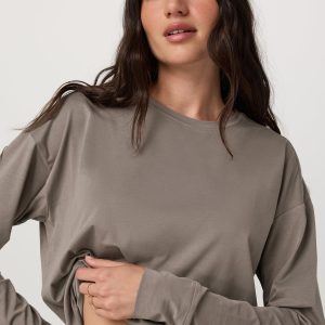 Long-Sleeve Feather Tee | Smokey Taupe