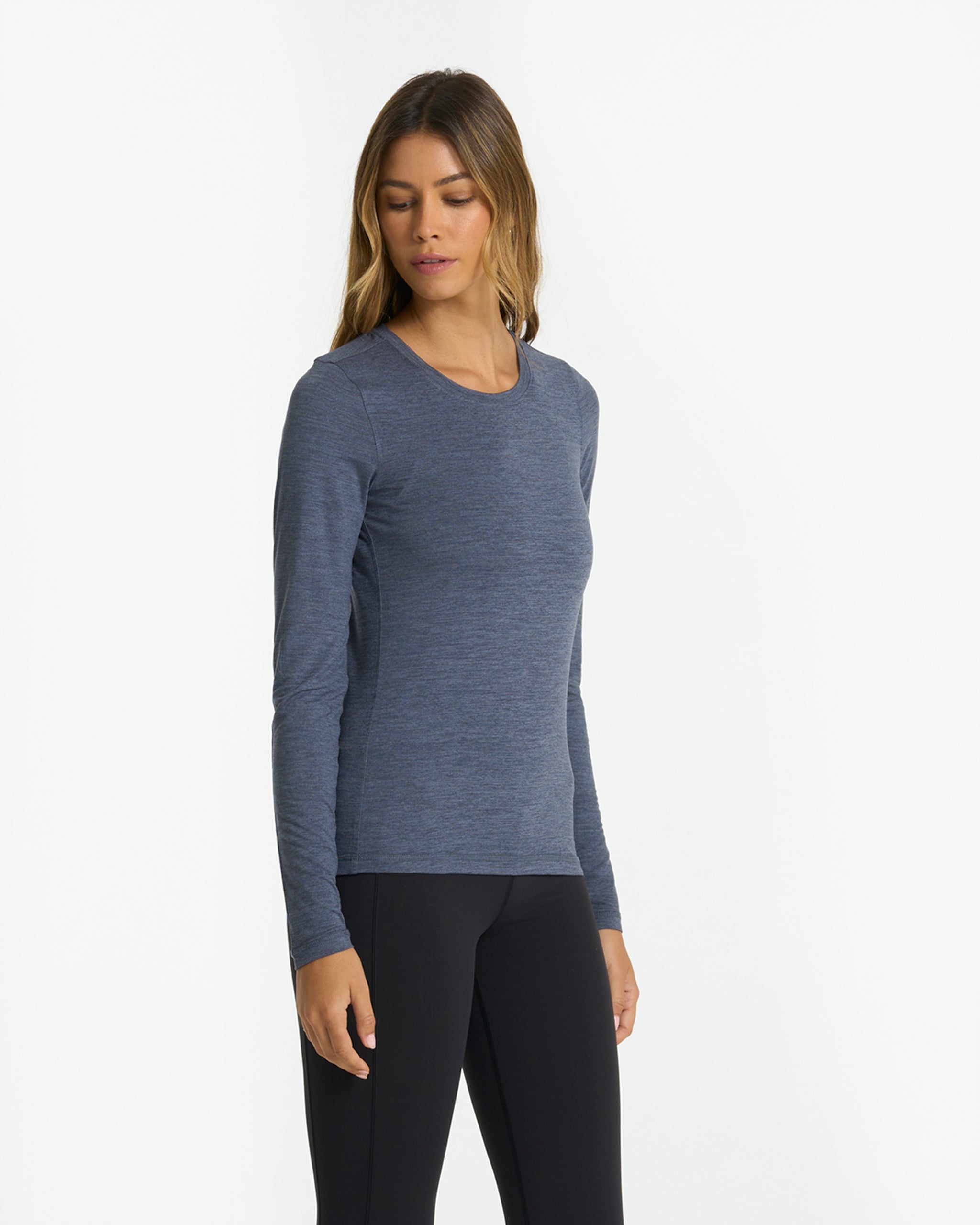 Long-Sleeve Lux Crew | Azure Heather - Image 3