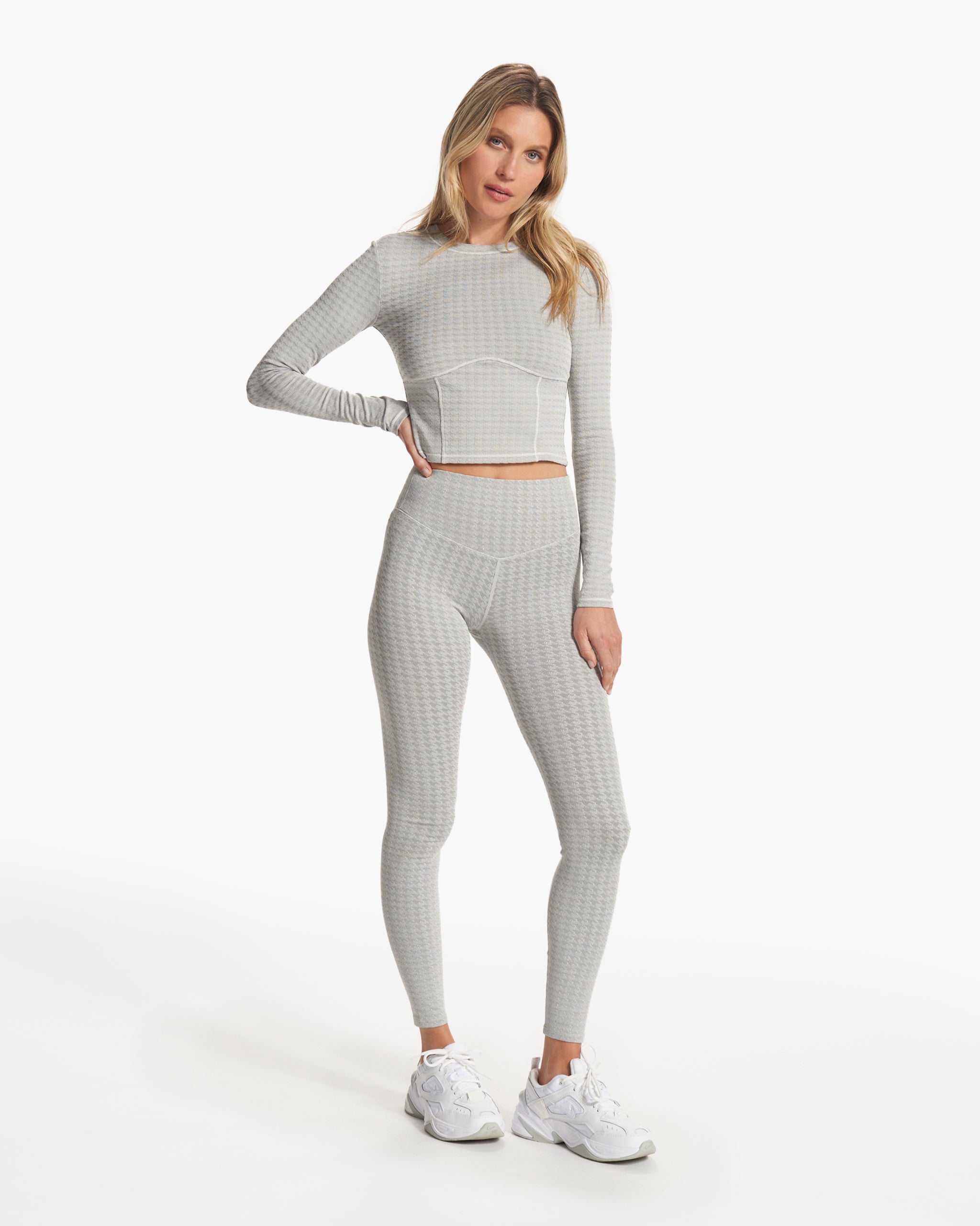 Long Sleeve Textured Chilled Out Top | Houndstooth - Image 2