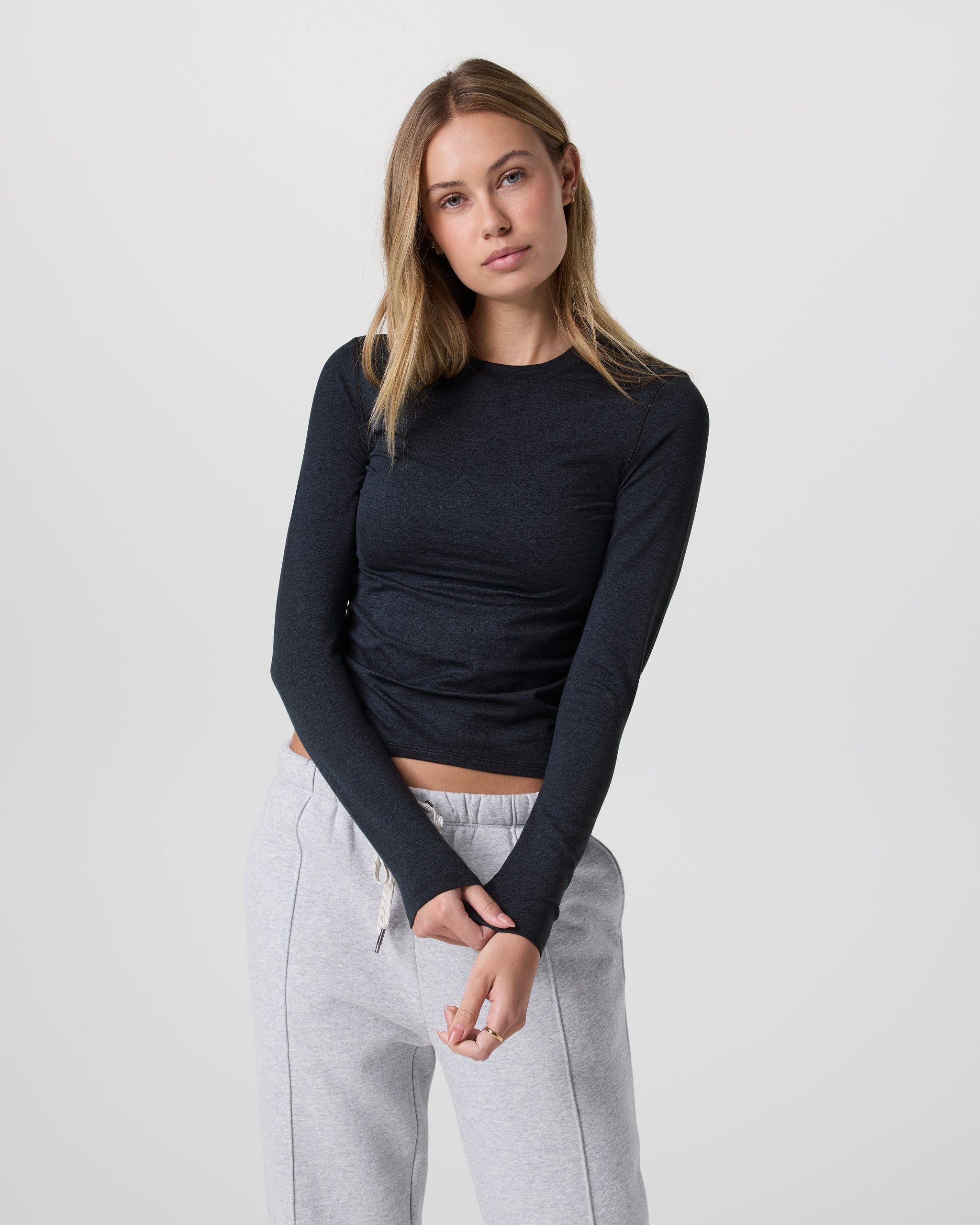Long Sleeve Halo Ruched Tee | Midnight Heather - Image 4