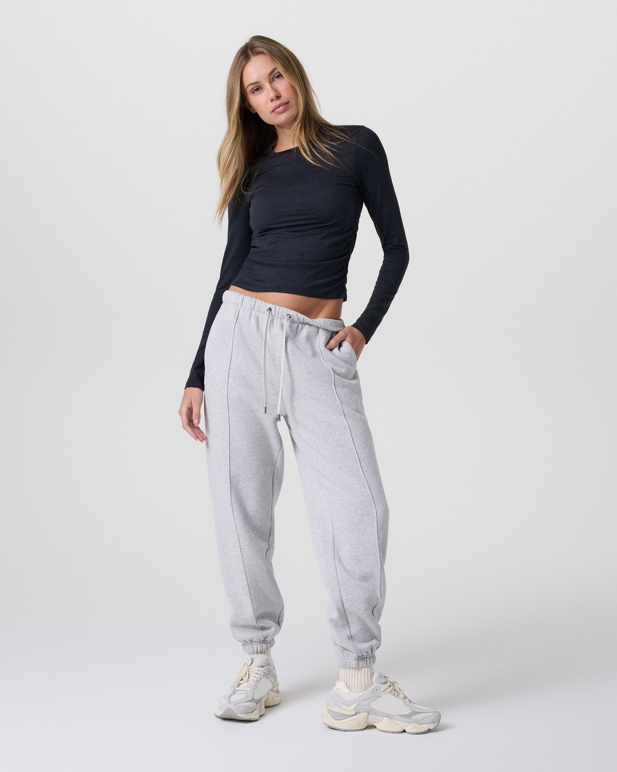 Long Sleeve Halo Ruched Tee | Midnight Heather - Image 2