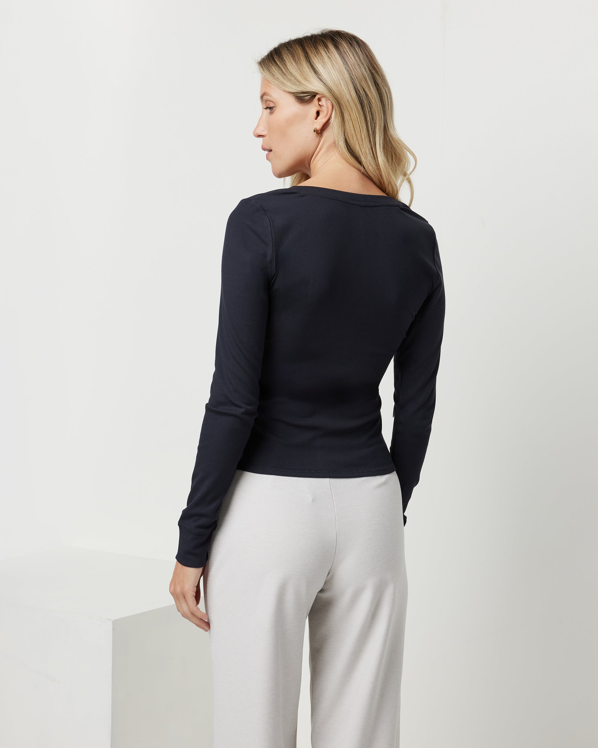 Long Sleeve Pose Henley | Black - Image 3