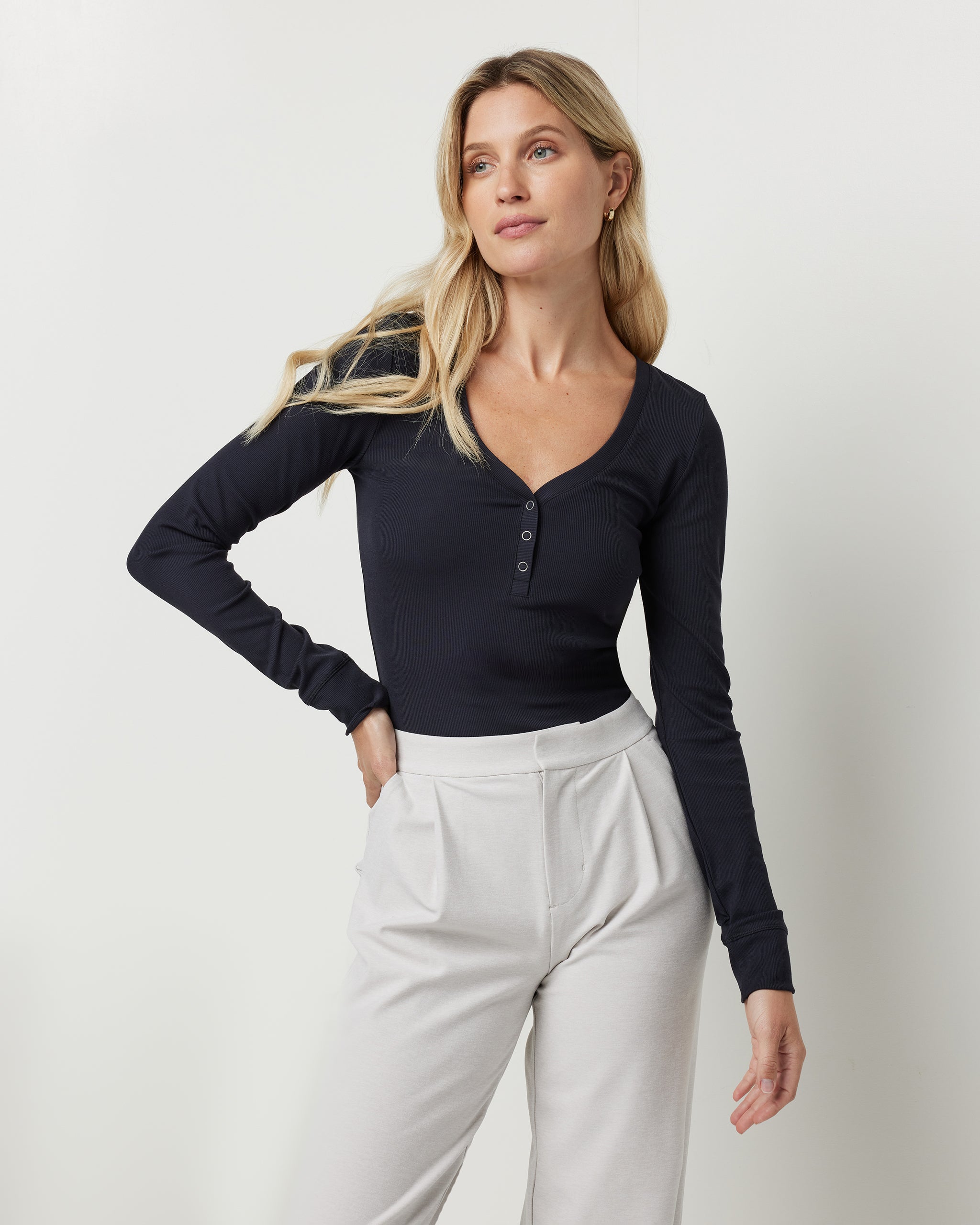 Long Sleeve Pose Henley | Black - Image 2