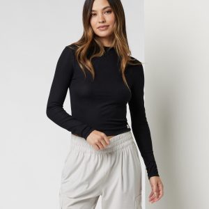 Long Sleeve Cove Mock Neck Top | Black