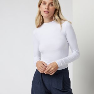 Long Sleeve Cove Mock Neck Top | White