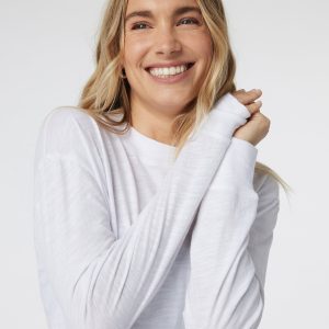 Long Sleeve Sunset Mock Tee | White