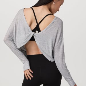 Long Sleeve Twist Top | Light Heather Grey