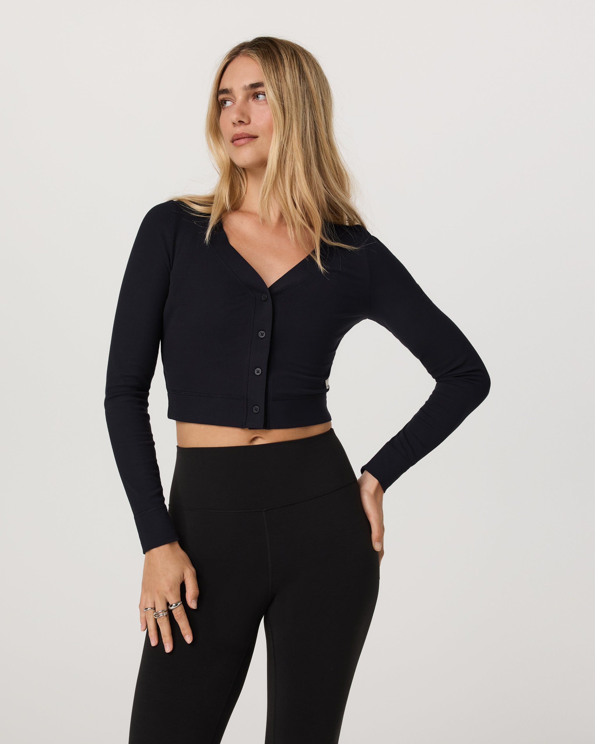 Long Sleeve Pose Mini Cardigan | Black
