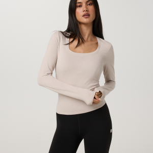 Long Sleeve Halo Essential Scoop | Ecru Heather Tonal