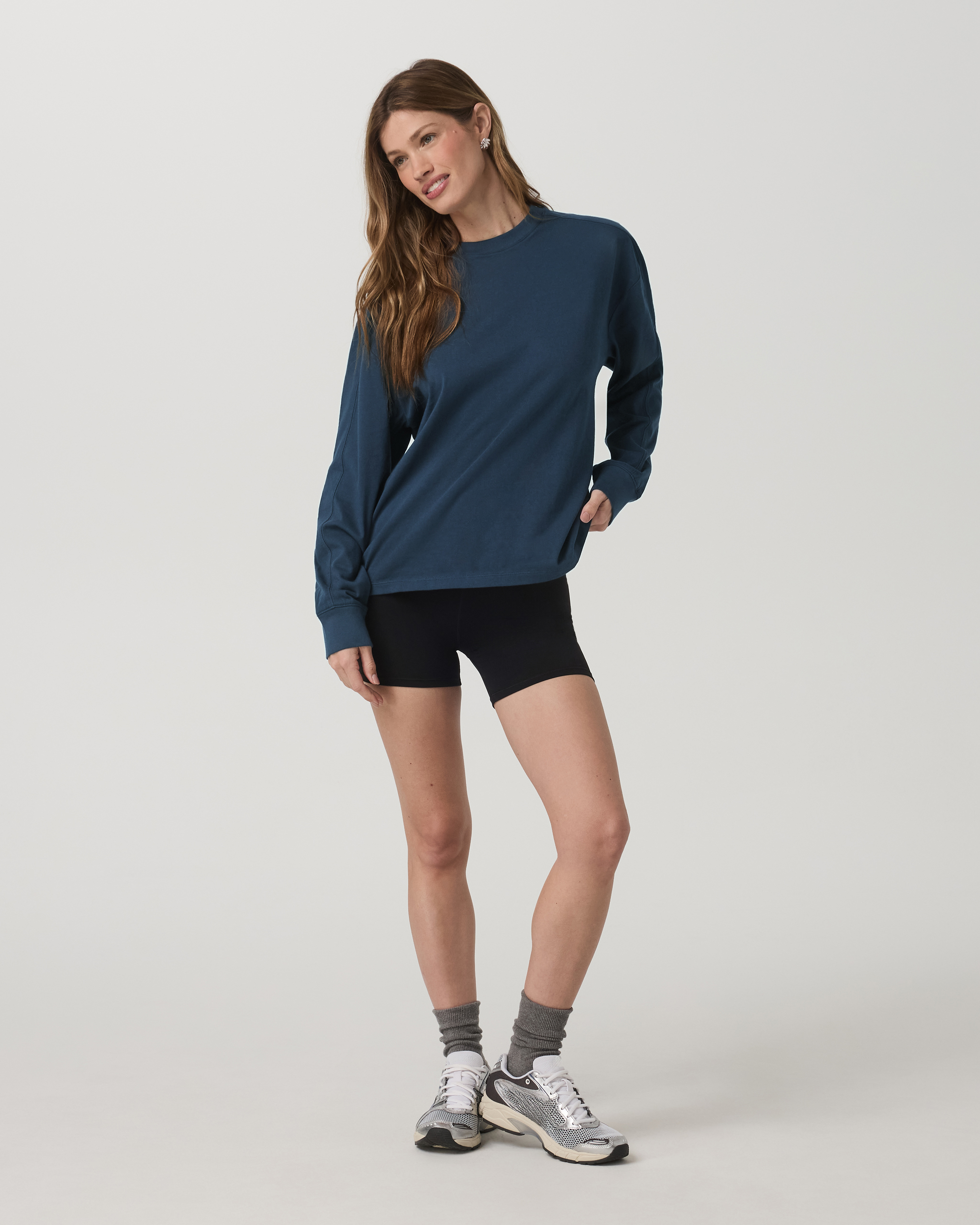 Long Sleeve Heavyweight Cotton Tee | Ocean Blue - Image 6