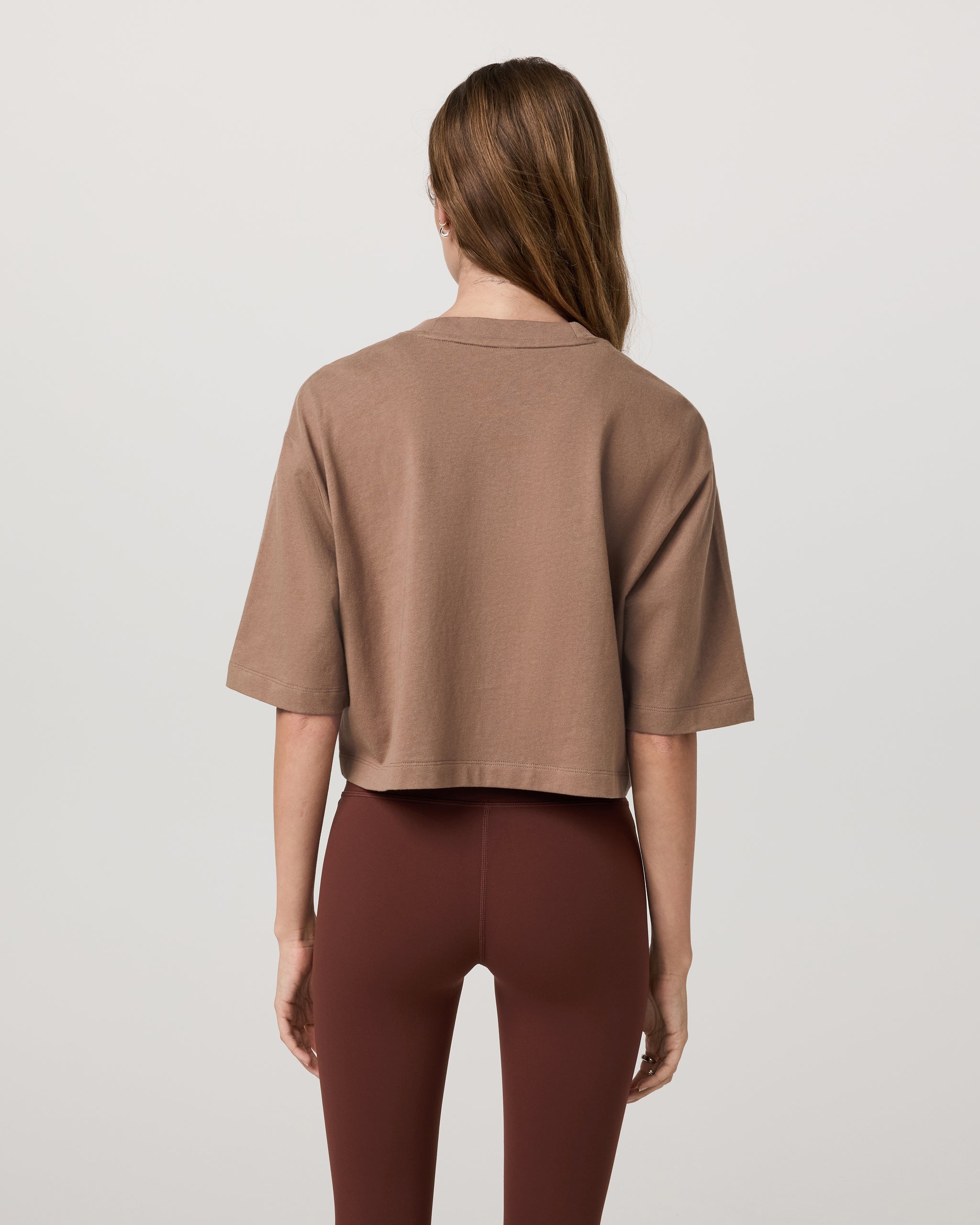 Short Sleeve Heavyweight Crop Cotton Tee | Nutmeg - Image 3