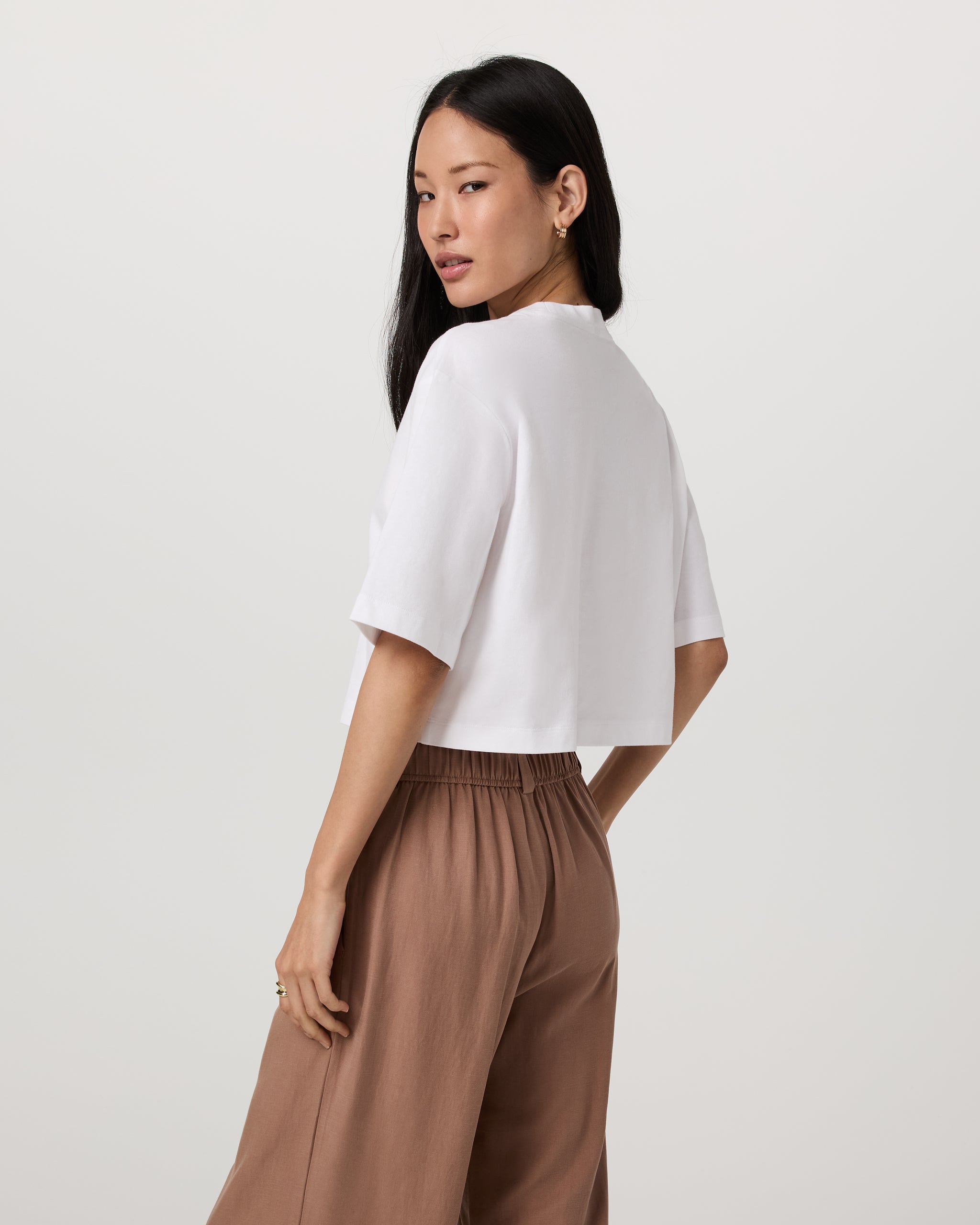 Short Sleeve Heavyweight Crop Cotton Tee | White - Image 3