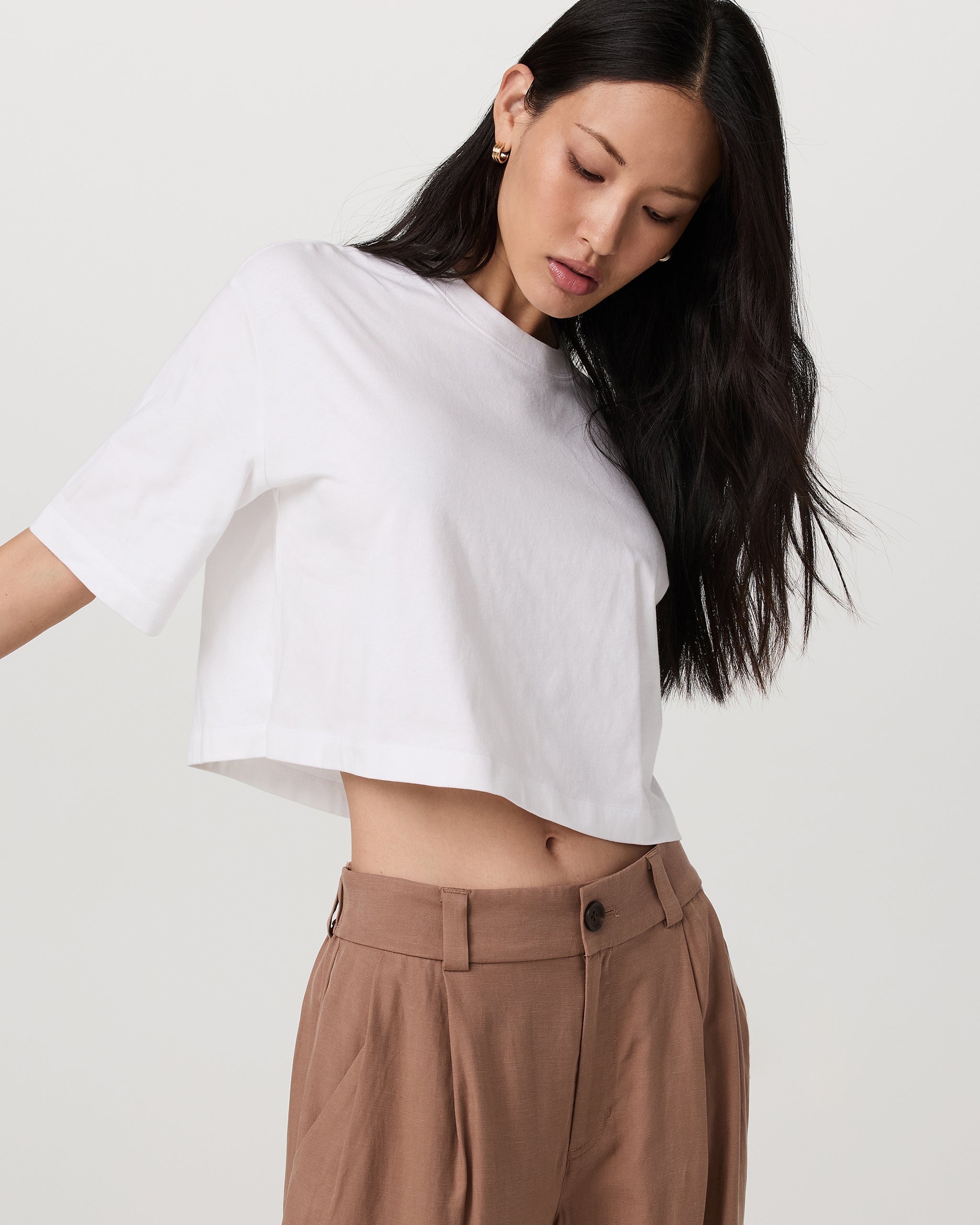 Short Sleeve Heavyweight Crop Cotton Tee | White - Image 4