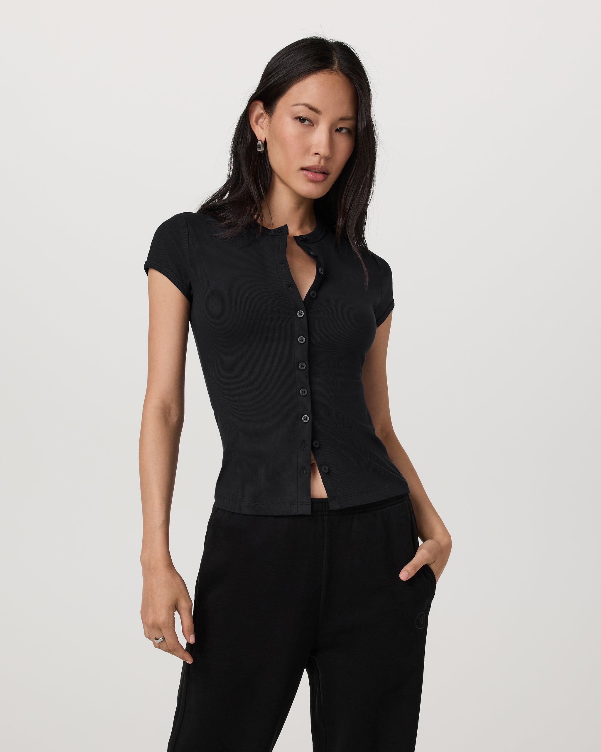 Short Sleeve Pose Button Up | Black - Image 5