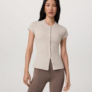 Short Sleeve Pose Button Up | Mushroom